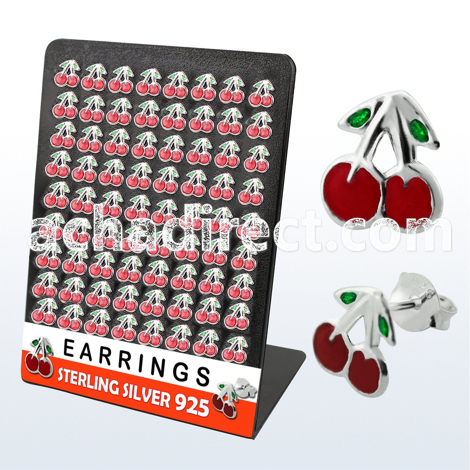 brmch silver earring stud with enamel painted cherry top