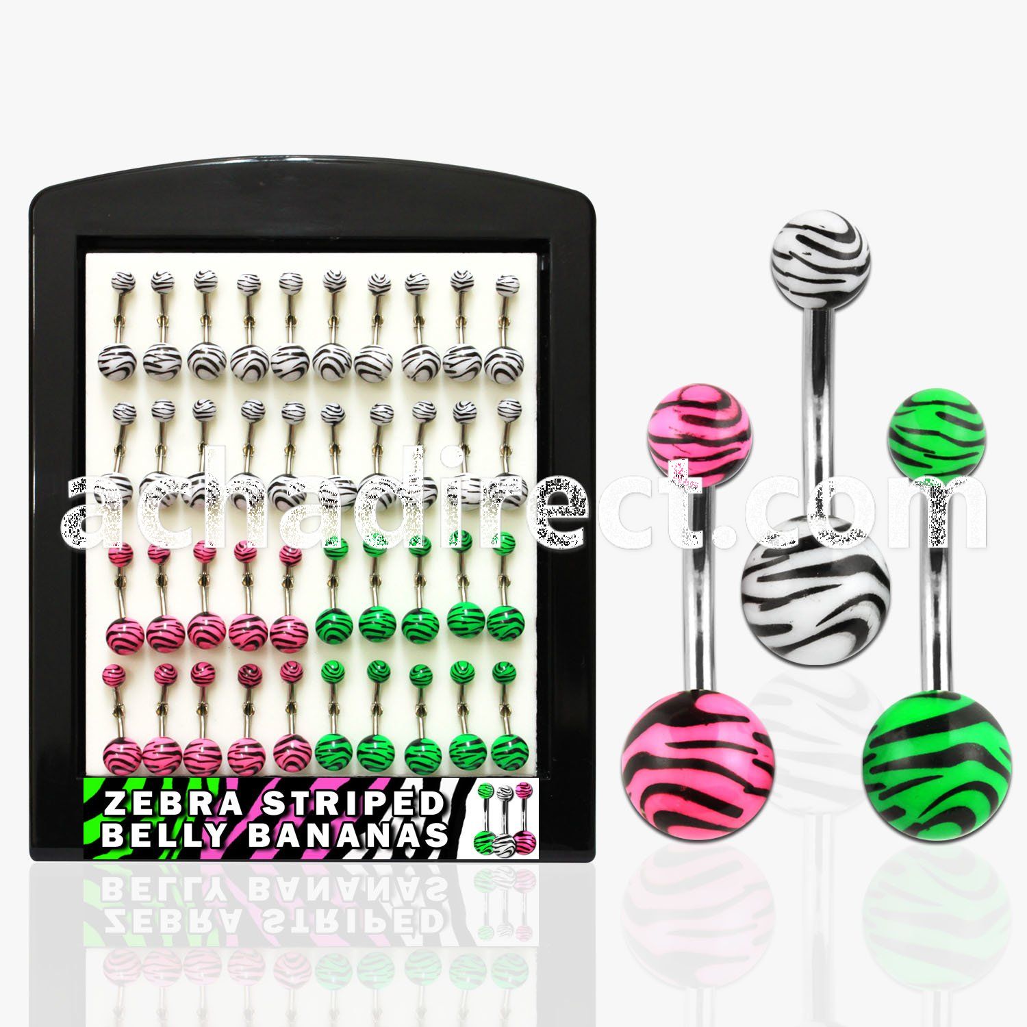 brmix18 316l steel belly banana with acrylic zebra striped ball