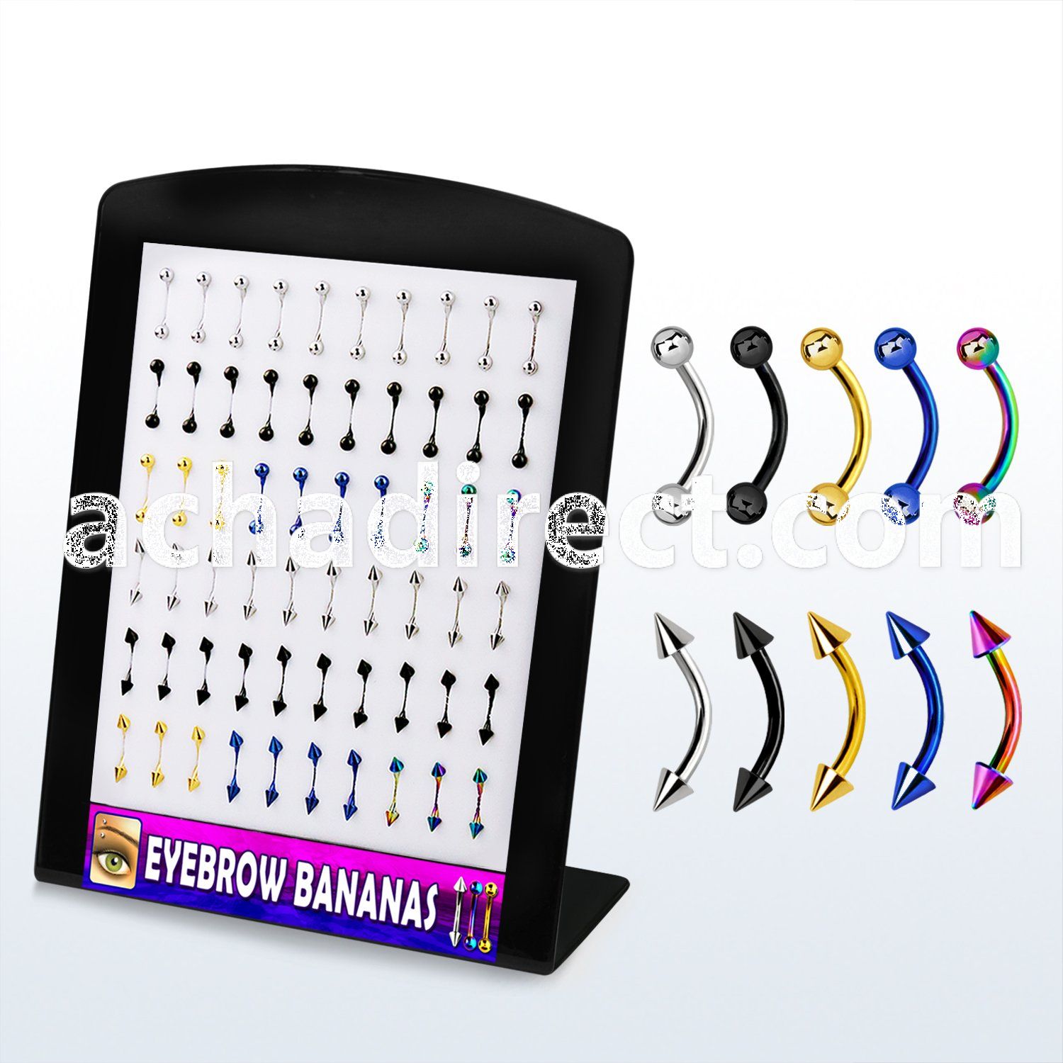 brmix20 anodized 316l steel eyebrow banana with 3mm cone ball