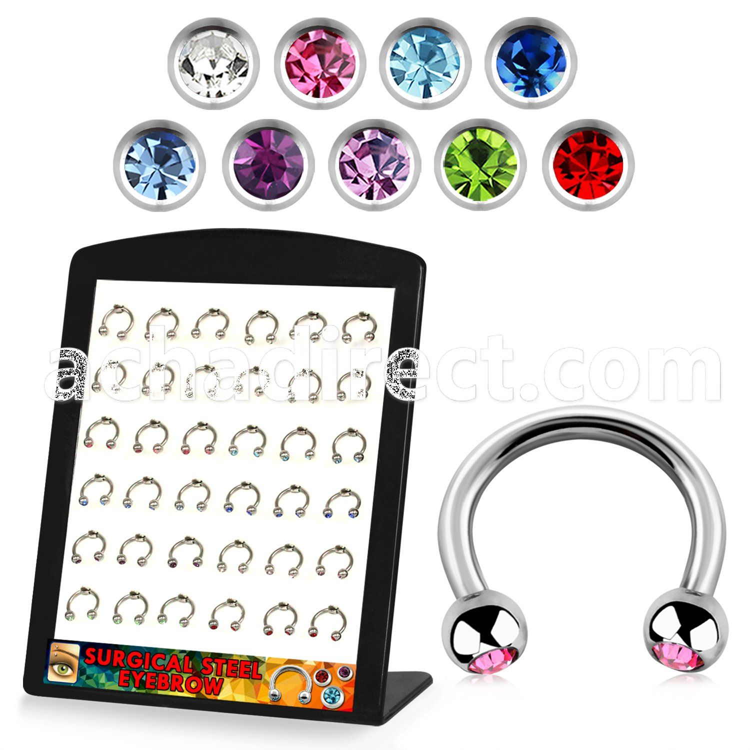 brmix24 316l steel circular barbell with 3mm bezel ball