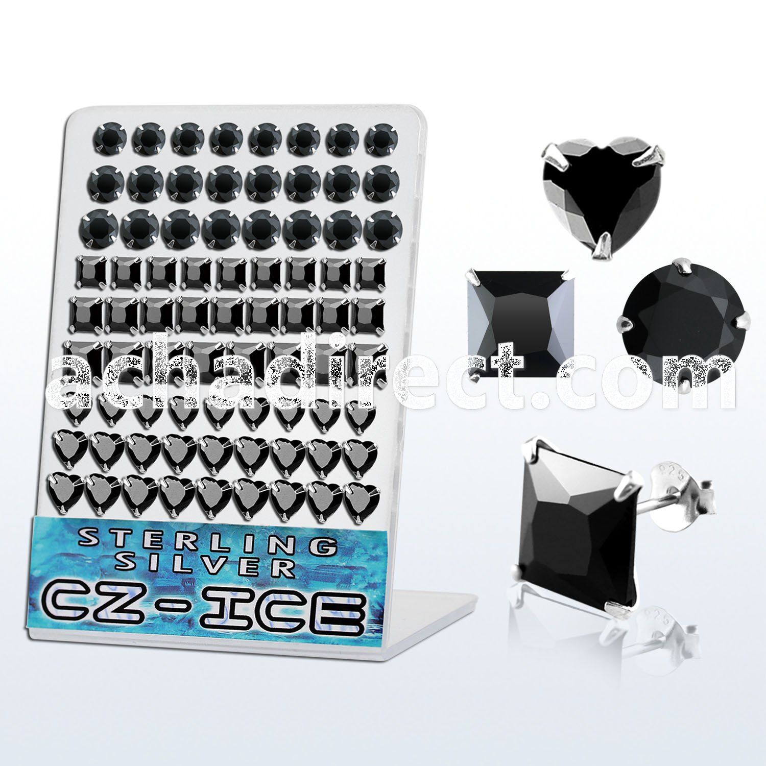 brmshb silver earring stud with prong set assorted shaped cz