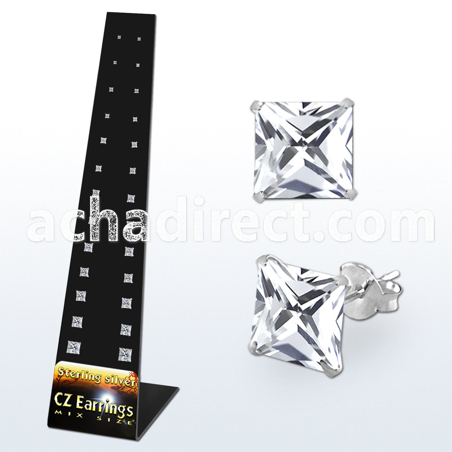 brmsq large triangle display of assorted prong cz ear stud