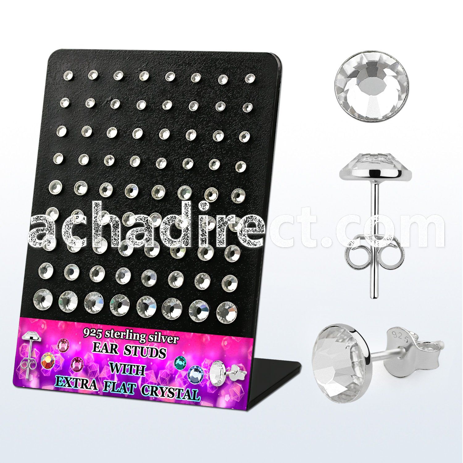 brmvfbc display w silver ear stud w extra flat clear crystal top