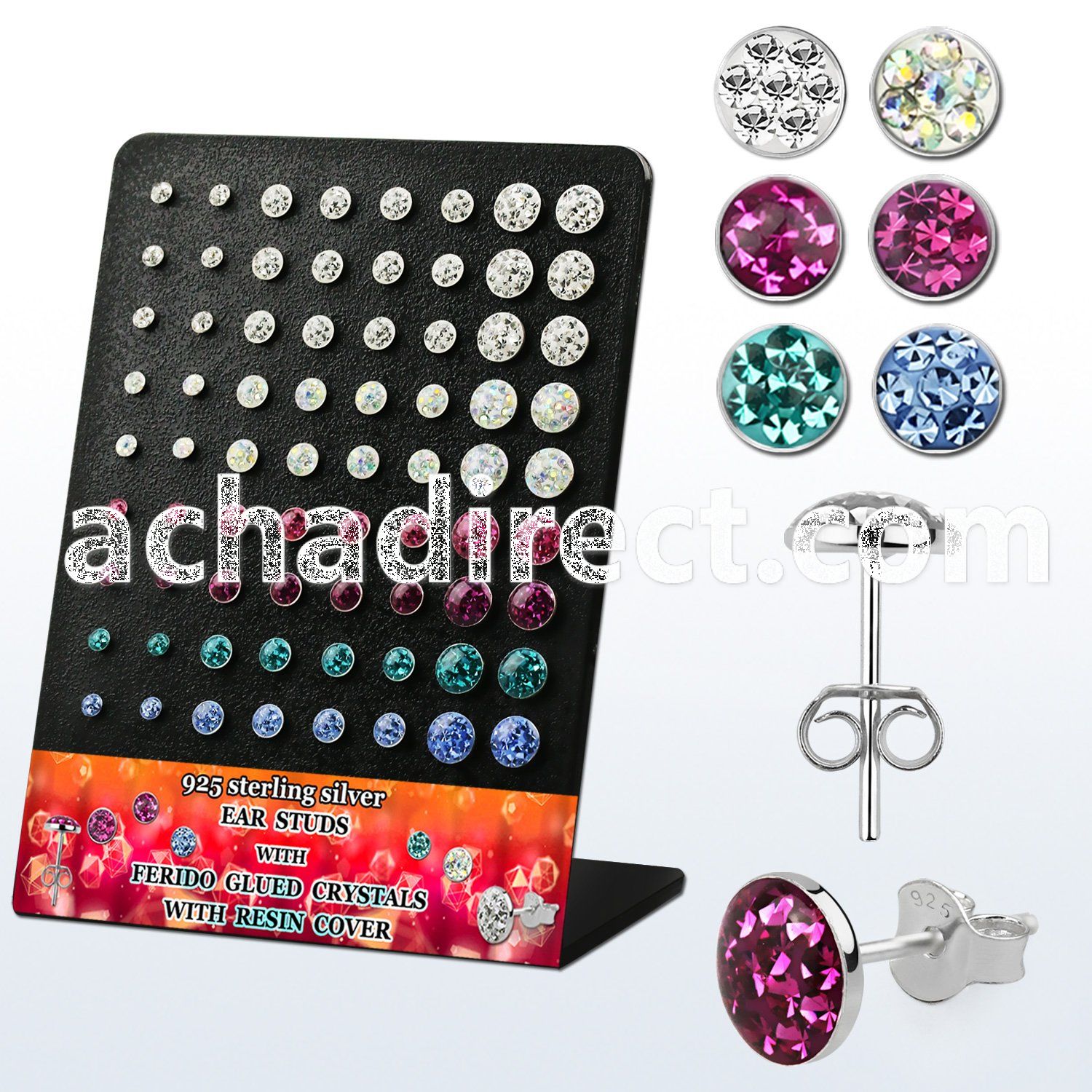 brmvfrm display w silver ear stud w crystal top with resin cover