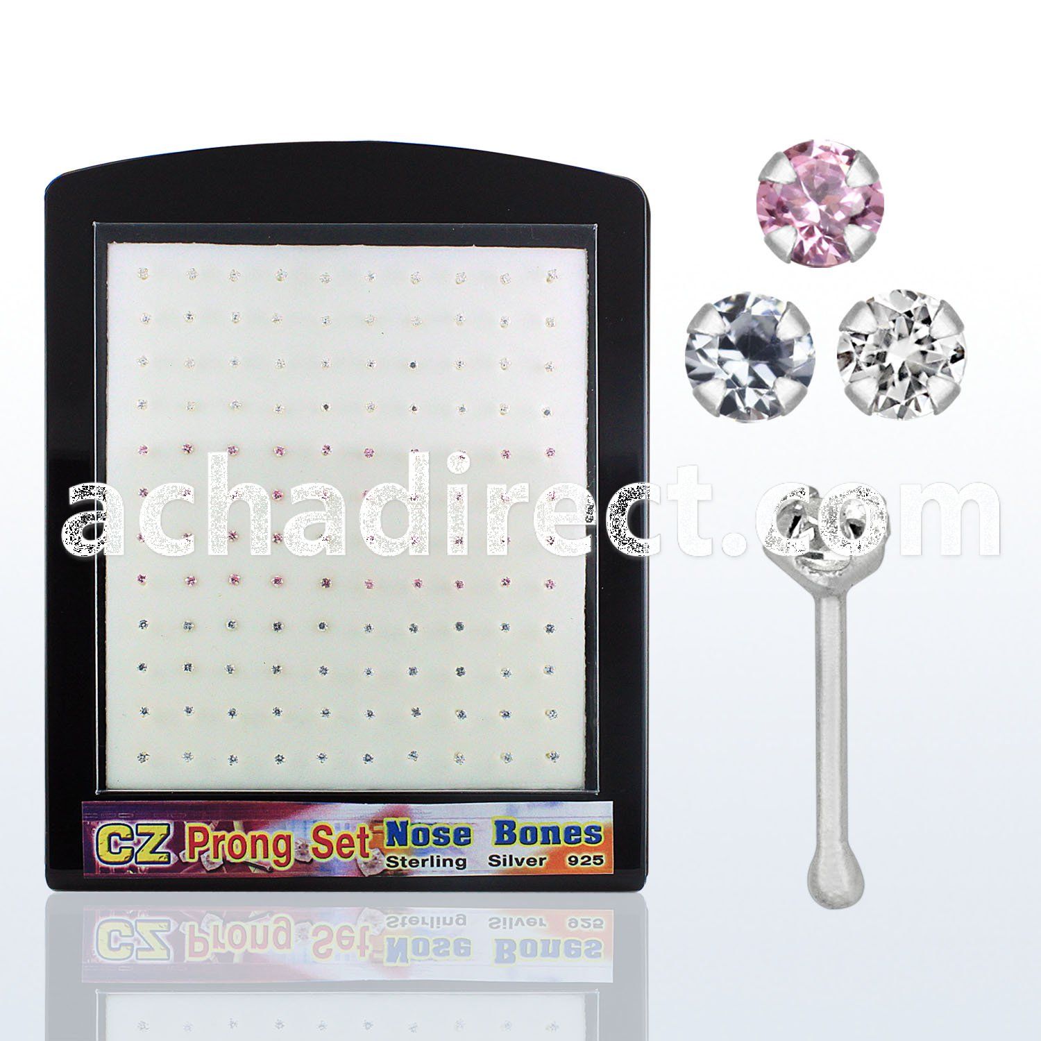 brnbczm silver nose bone with 2mm prong set round cz stone