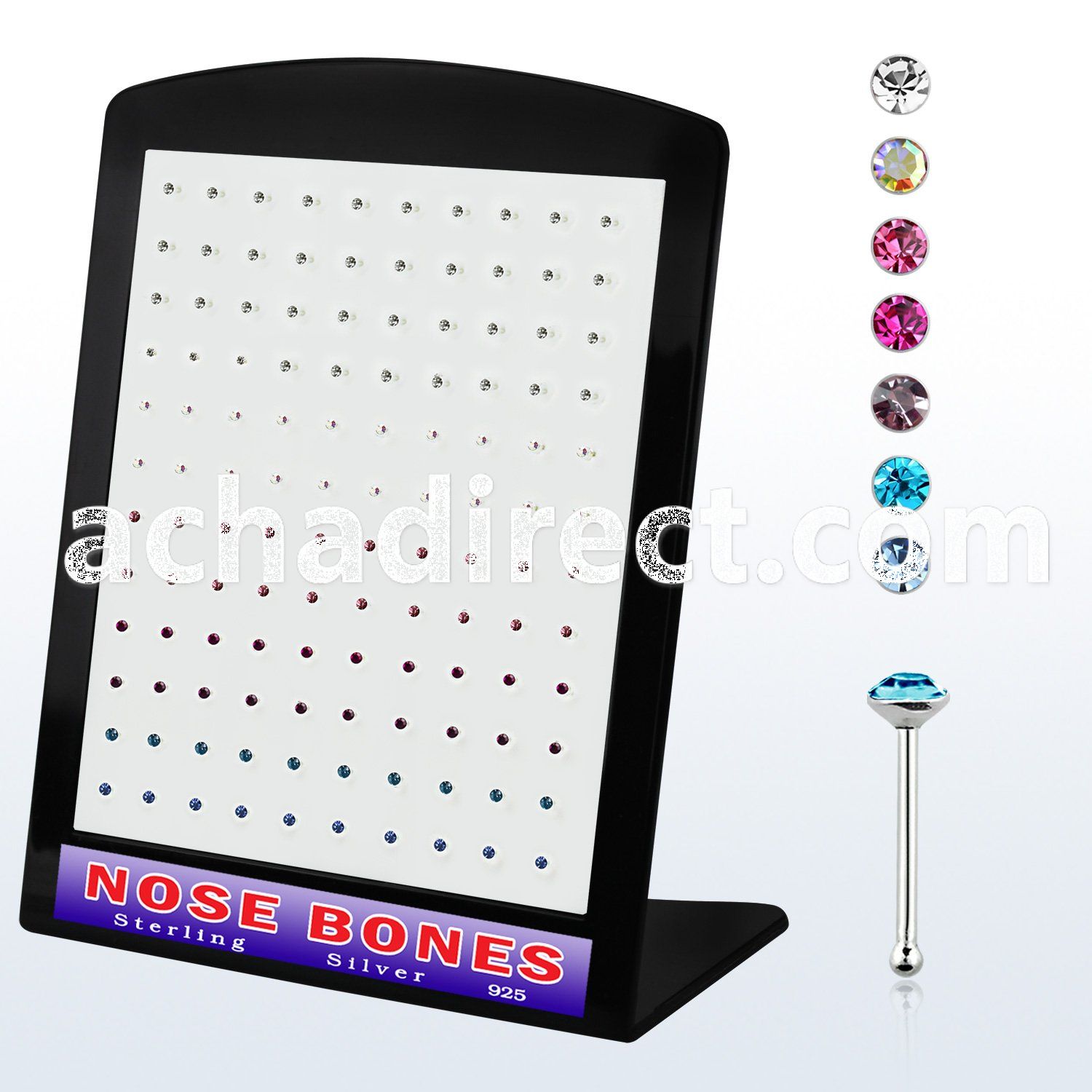 brnbm6 display w 120 silver nose bone w 1.5mm mixed crystal top