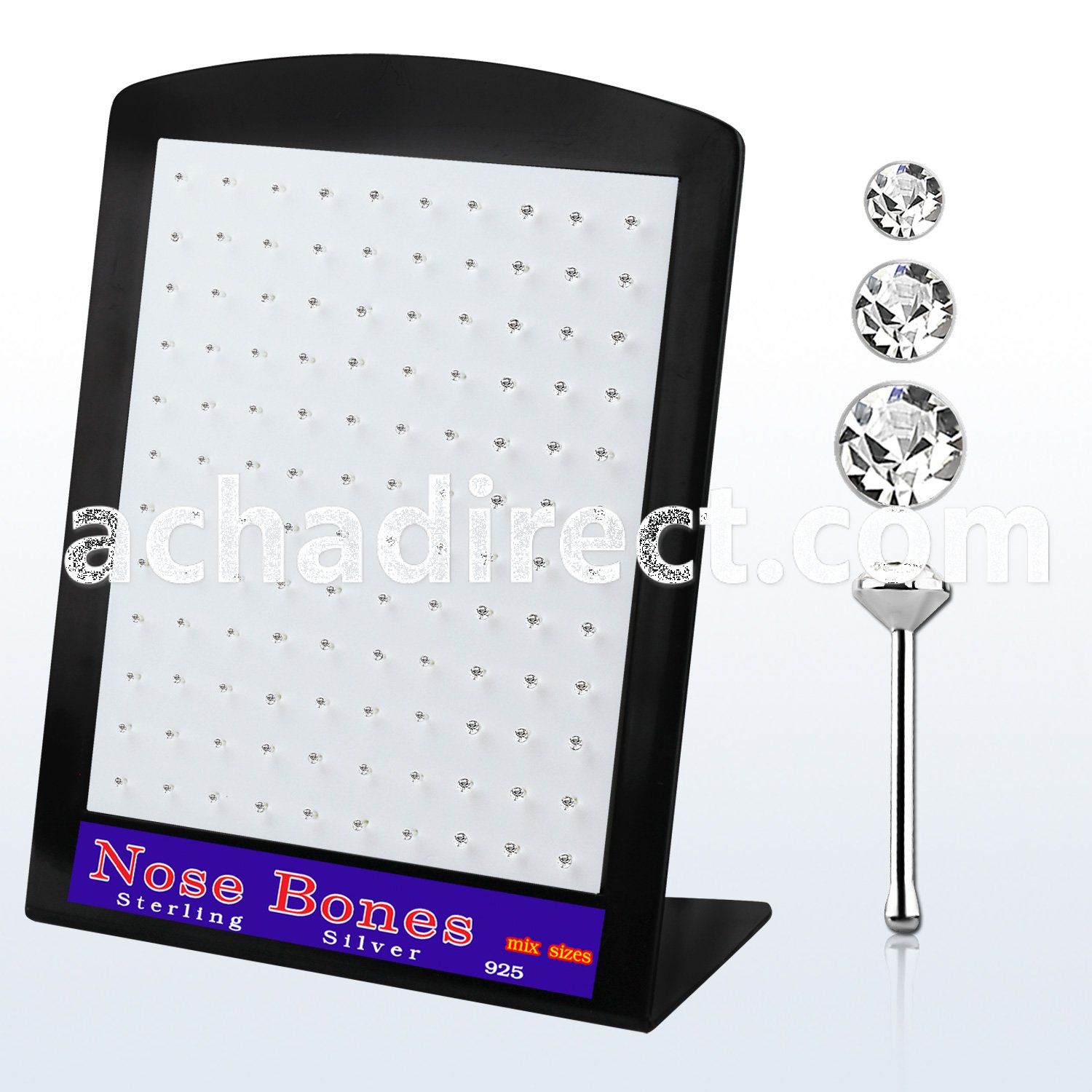 brnbmc silver nose bone with round clear crystal top