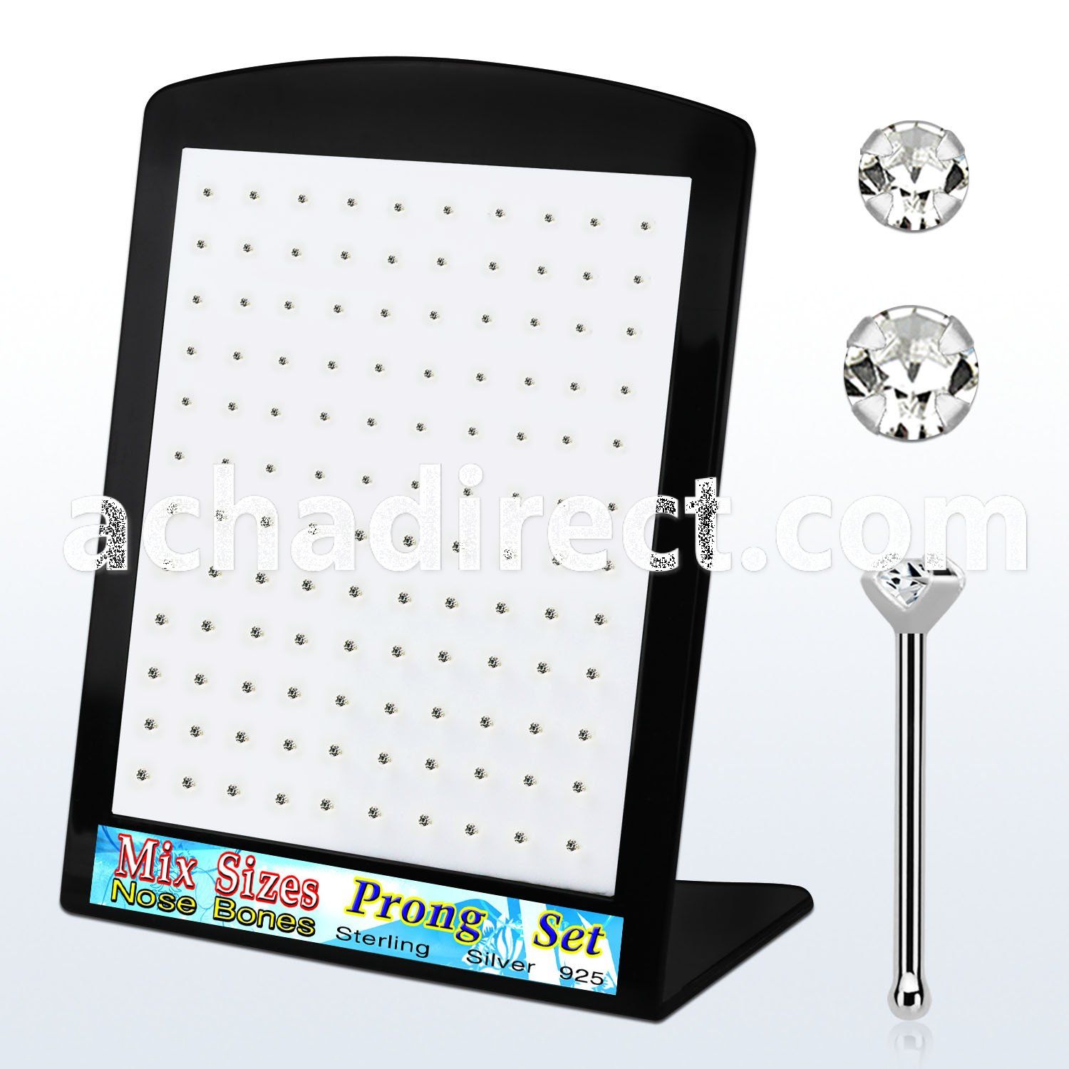 brnbpmc board w silver nose bones w mix prongset clear crystals