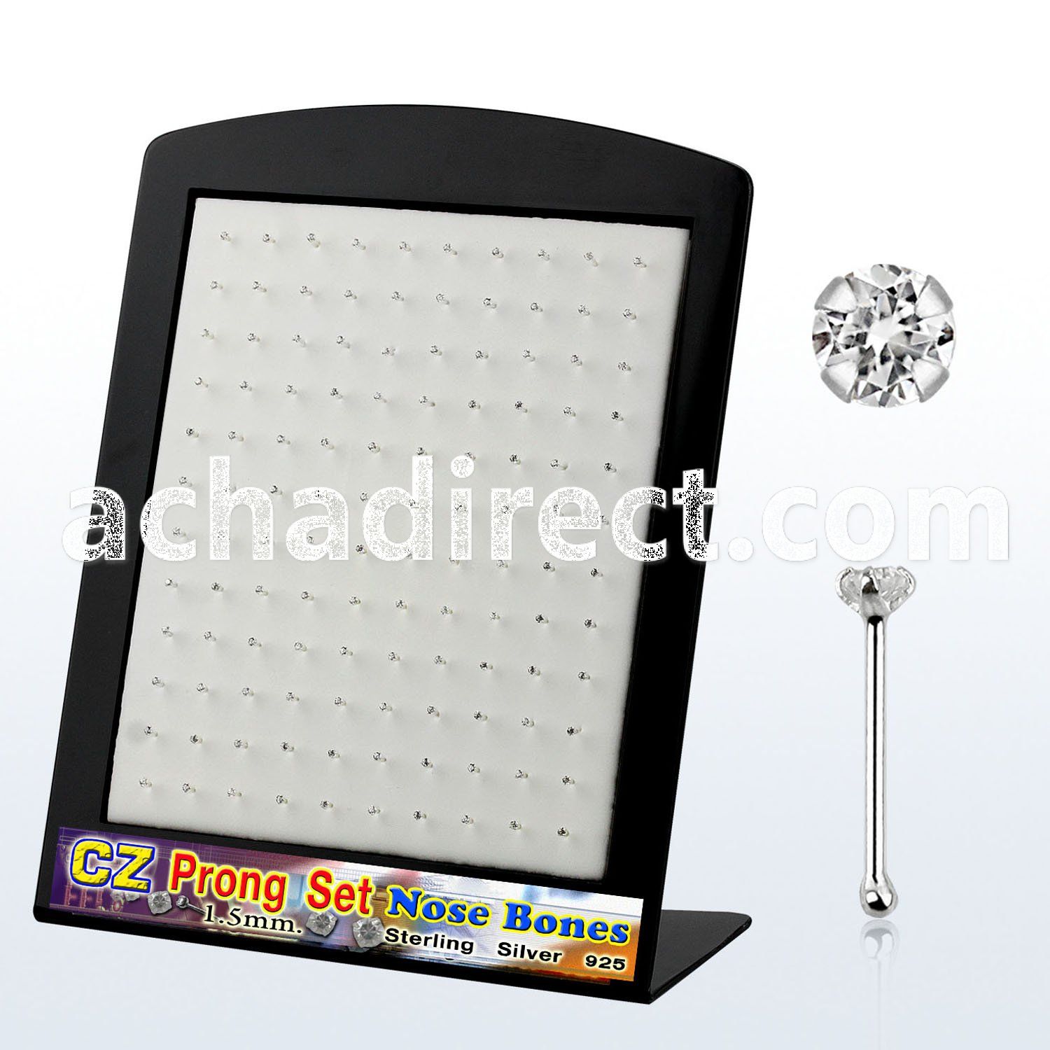 brnbzc silver nose bone with prong set round clear cz stone