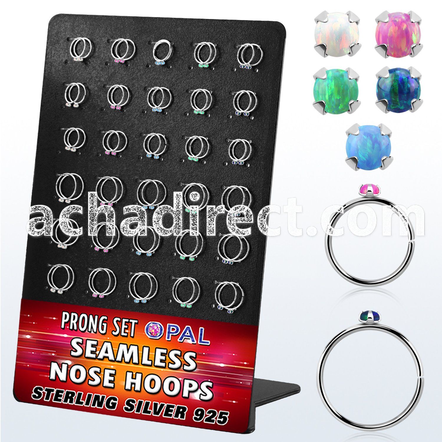 brnhm30 board w 60 silver seamless nose hoop 2mm synthetic opal