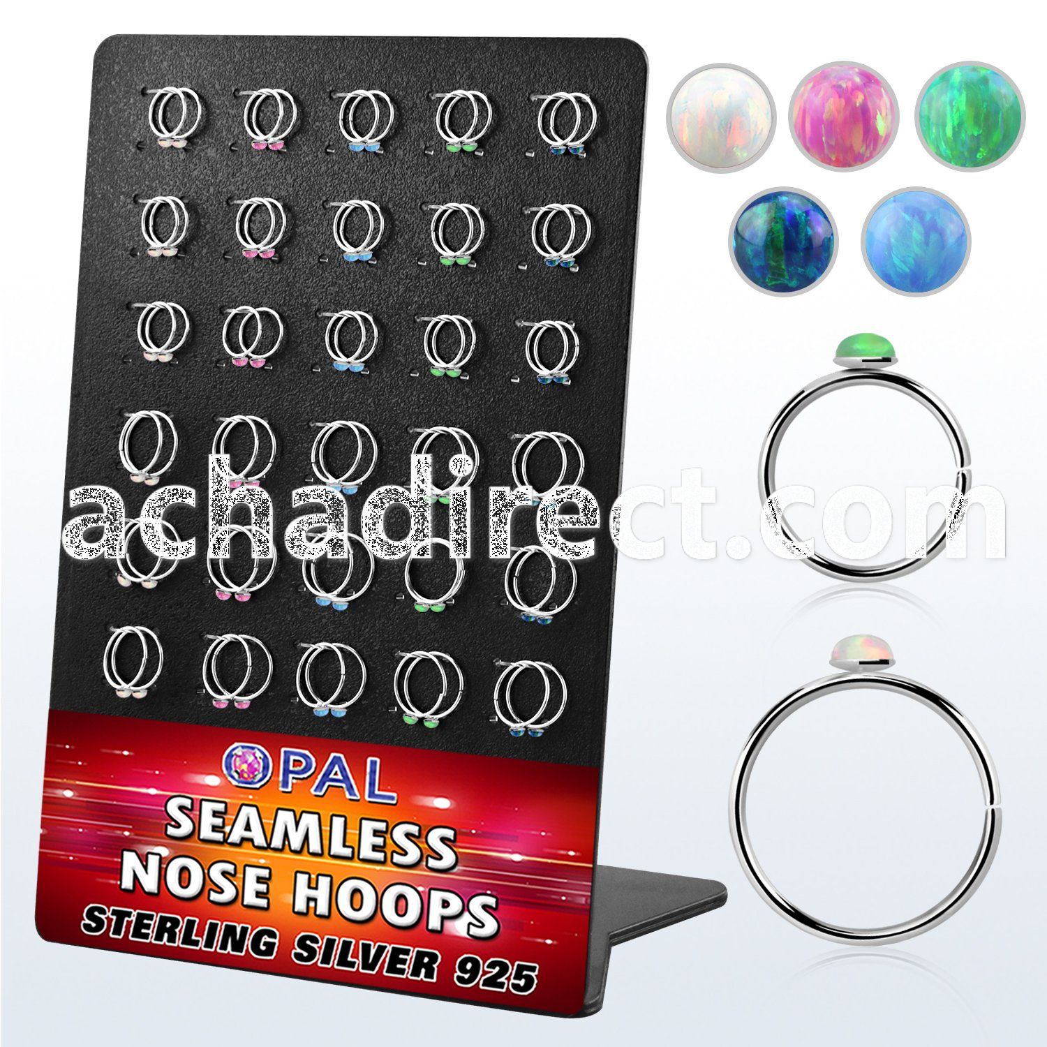 brnhm32 board 60 silver seamless nose hoop 2mm synthetic opals