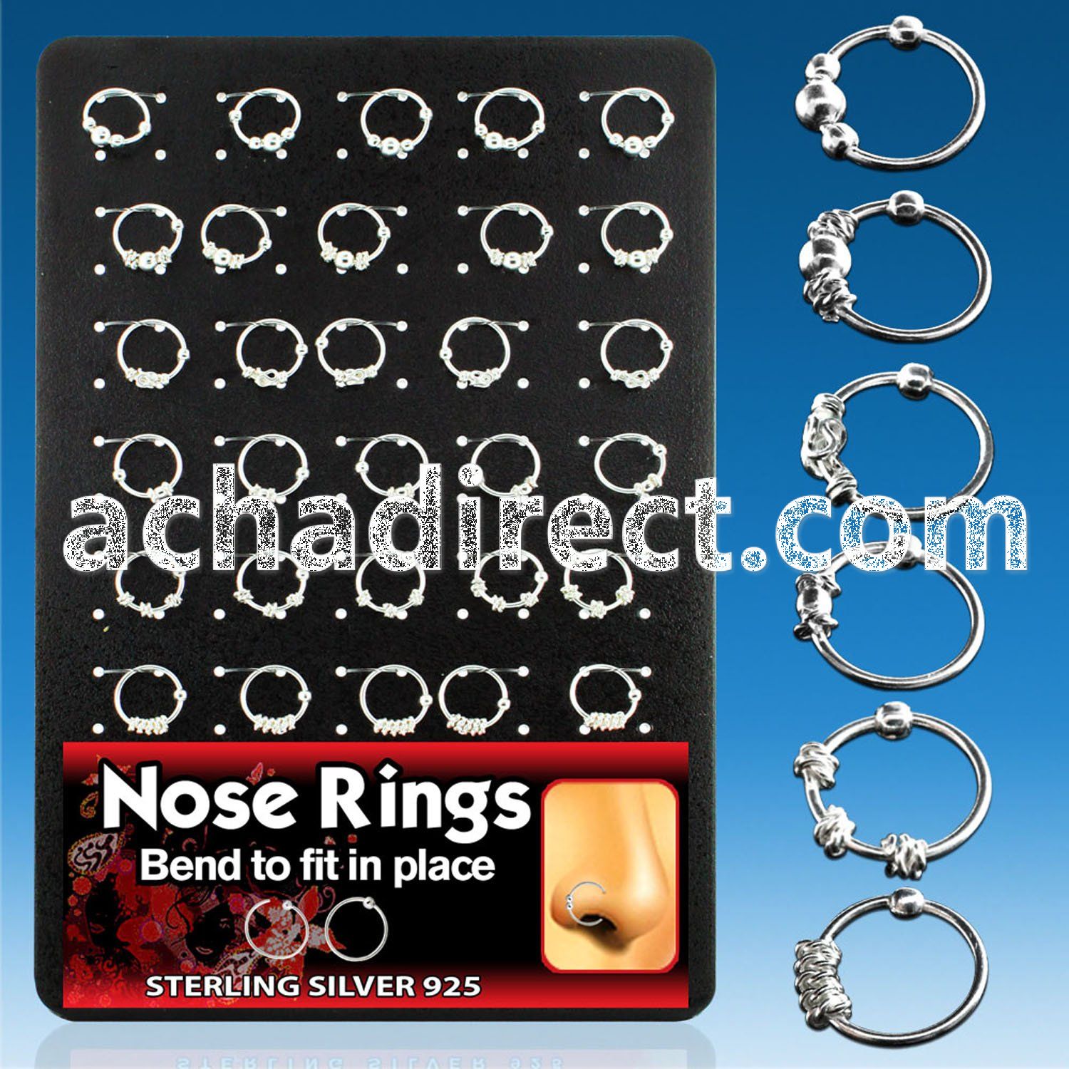 brnhm3 balinese wire designed silver nose hoops w fixed ball