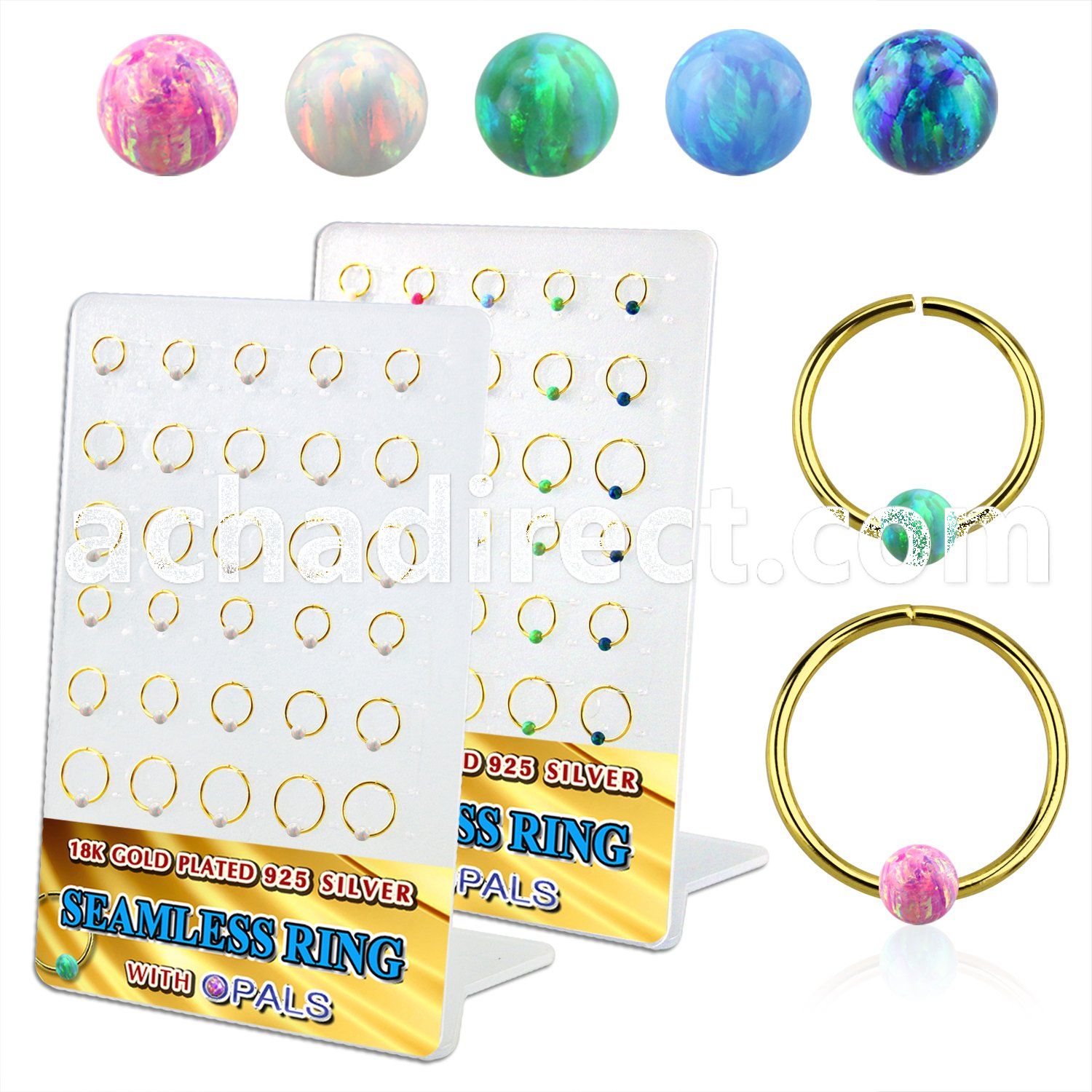 brnhm43 board w 18k gold plated silver seamless ring w 3mm opal