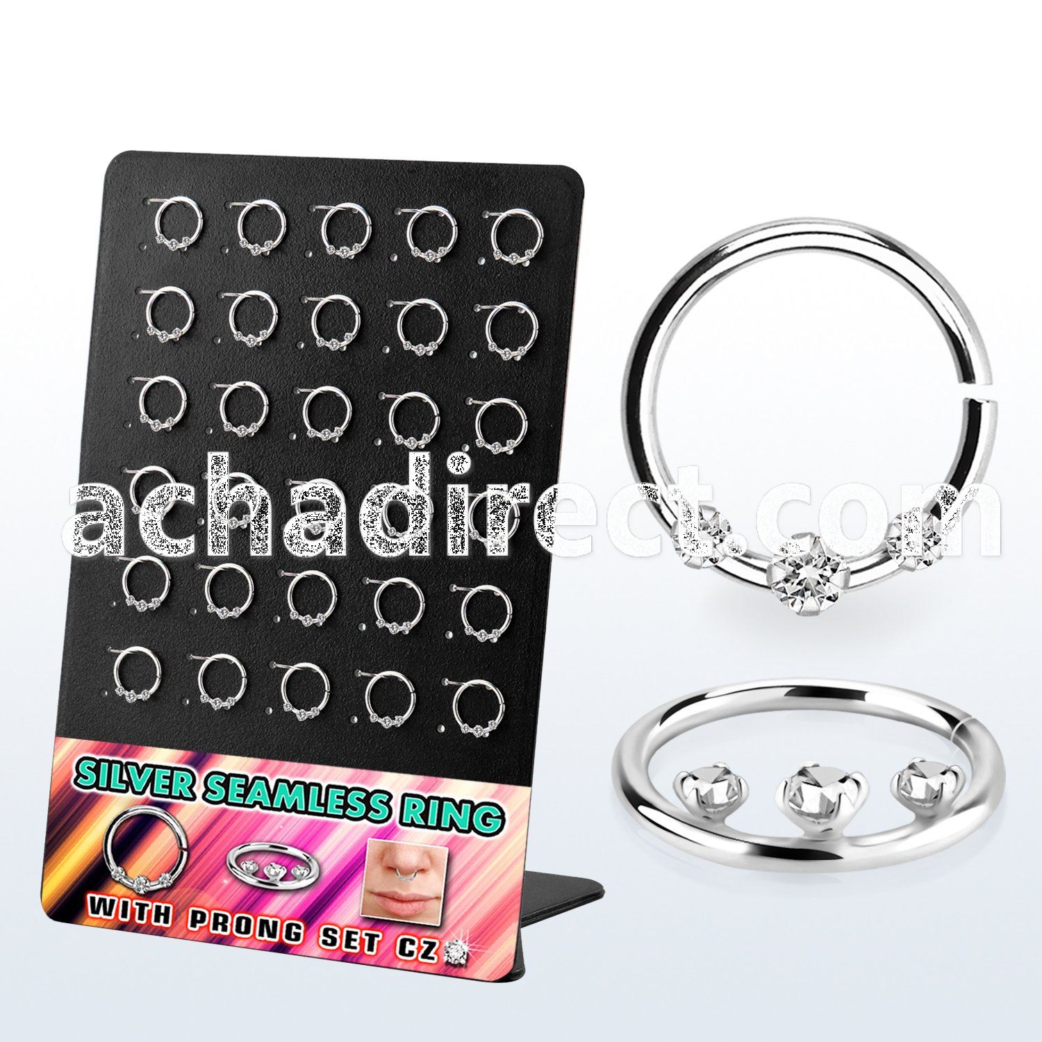 brnhm49 board silver septum seamless ring with cz in clear color