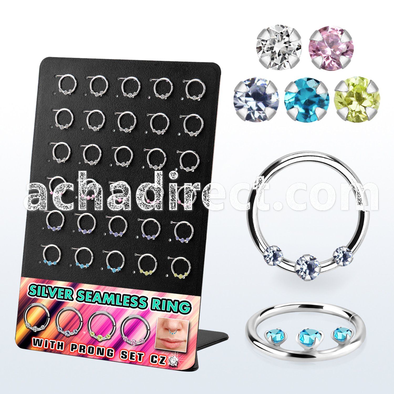 brnhm50 board w silver septum seamless ring with cz in mix color