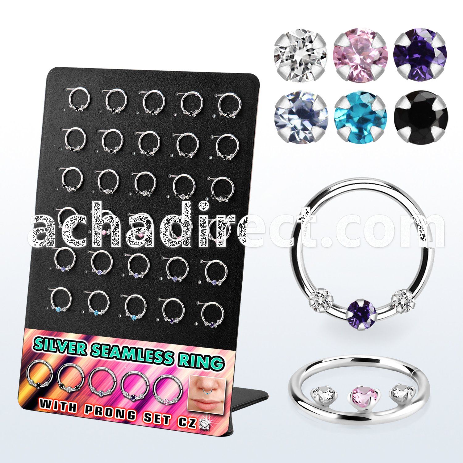 brnhm51 board w silver septum seamless ring cz stones