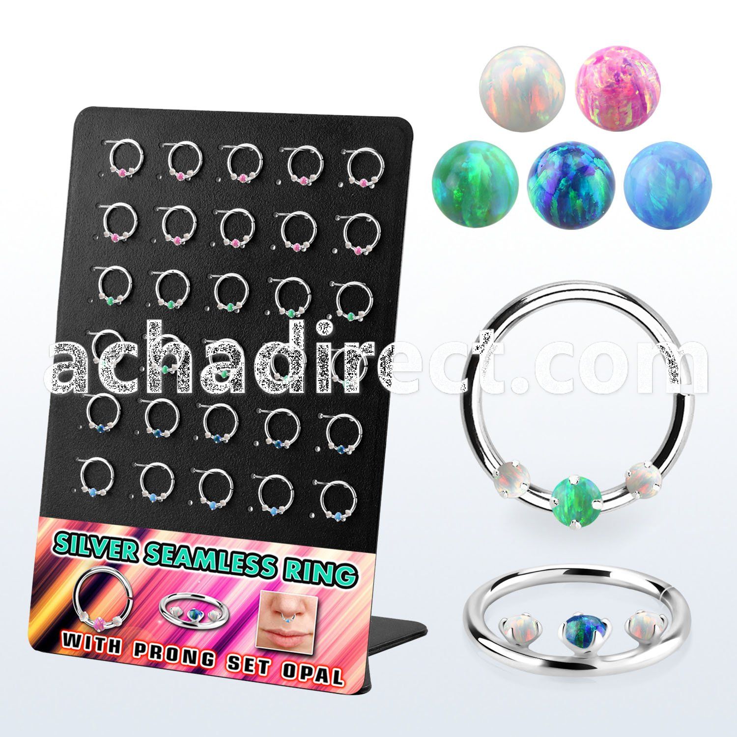 brnhm53 board w silver seamless septum ring w a prong sent opals