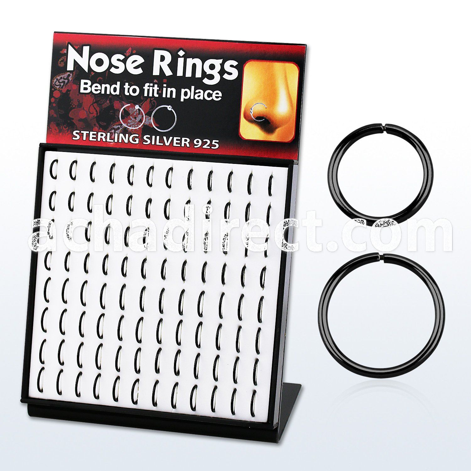 brnhmx13 display w real gold black plated 925 silver nose rings