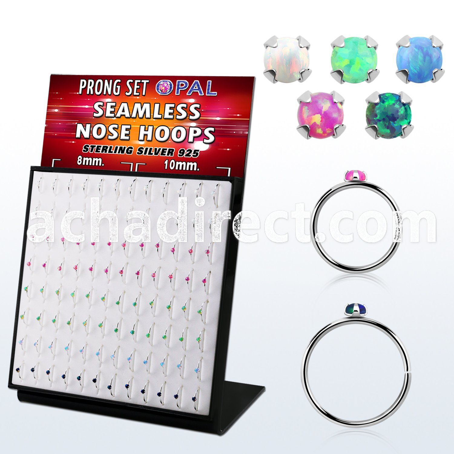 brnhmx36 board w 96 silver seamless nose hoop 2mm synthetic opal