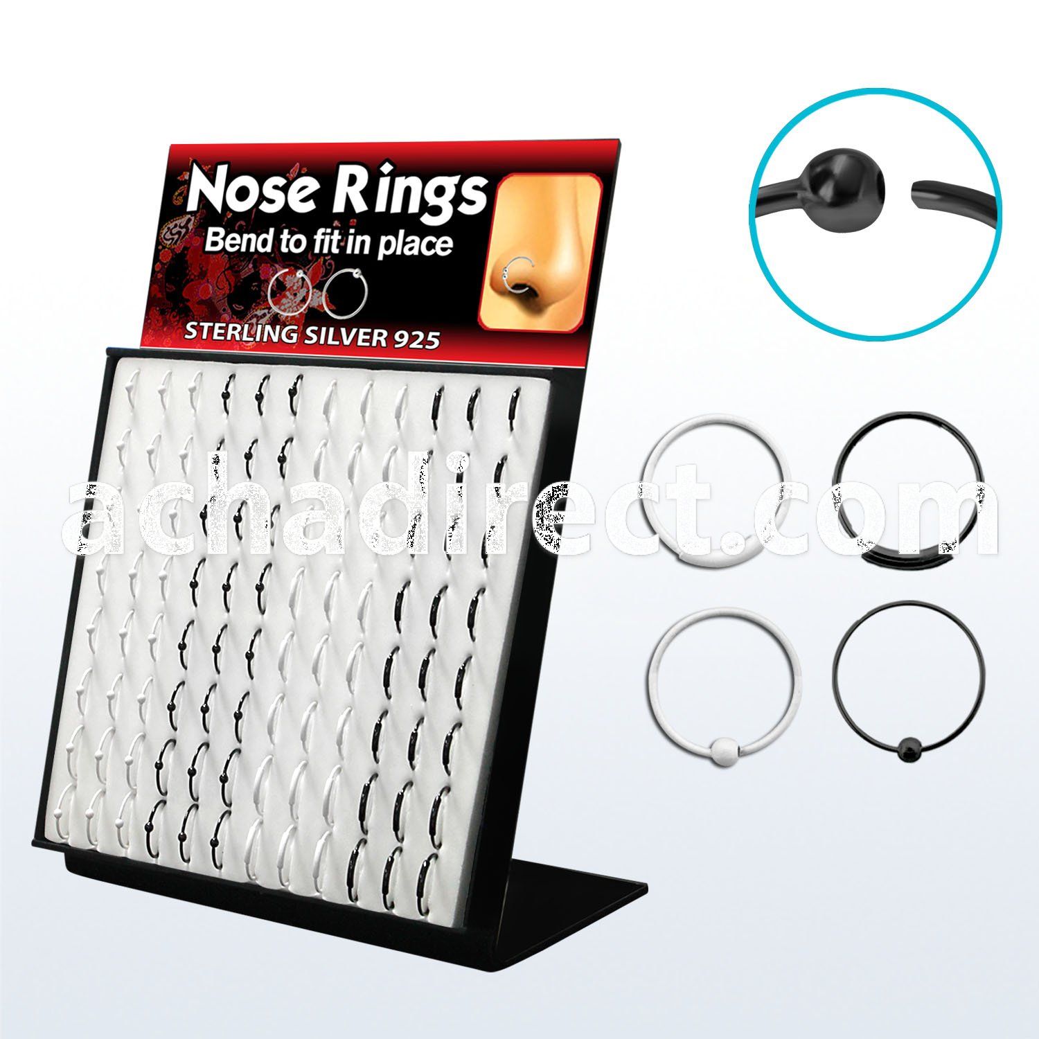 brnhmx4 b w color plated silver nose hoops with without ball