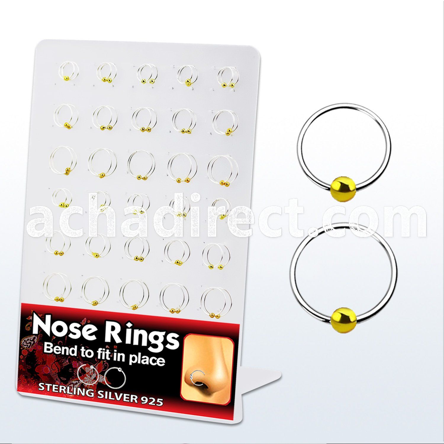 brnhp5 display of sterling silver nose hoops with w o ball