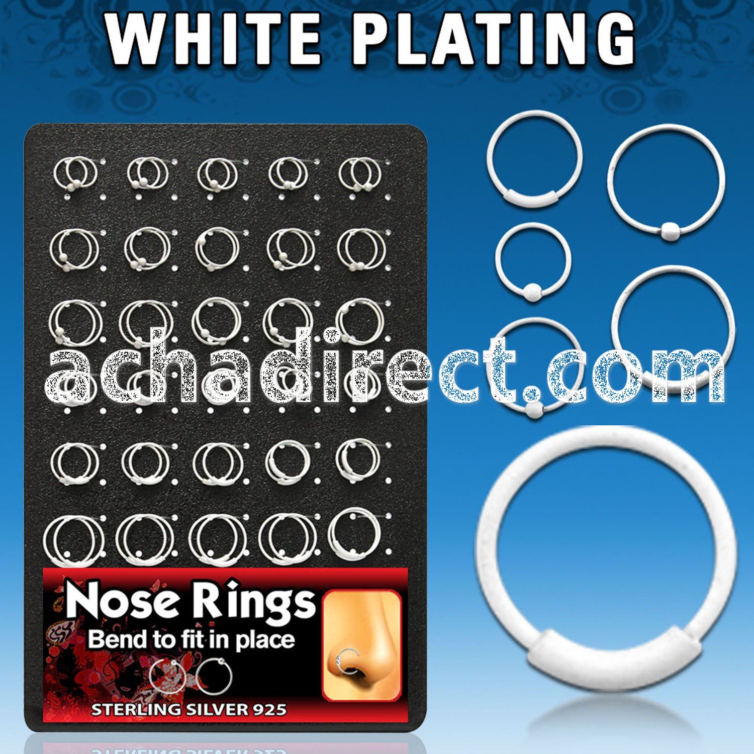 brnhp9 white 925 silver nose hoops with balls endless hoops