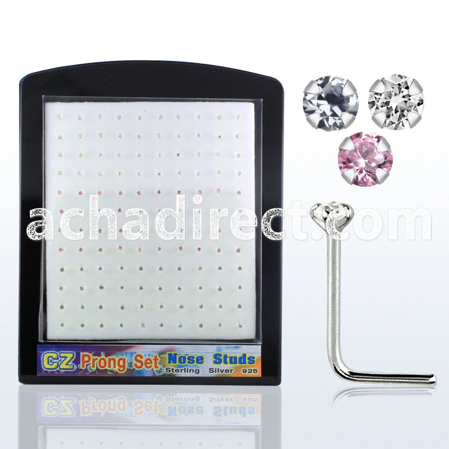 brnsczm silver nose stud with prong round assorted colored cz