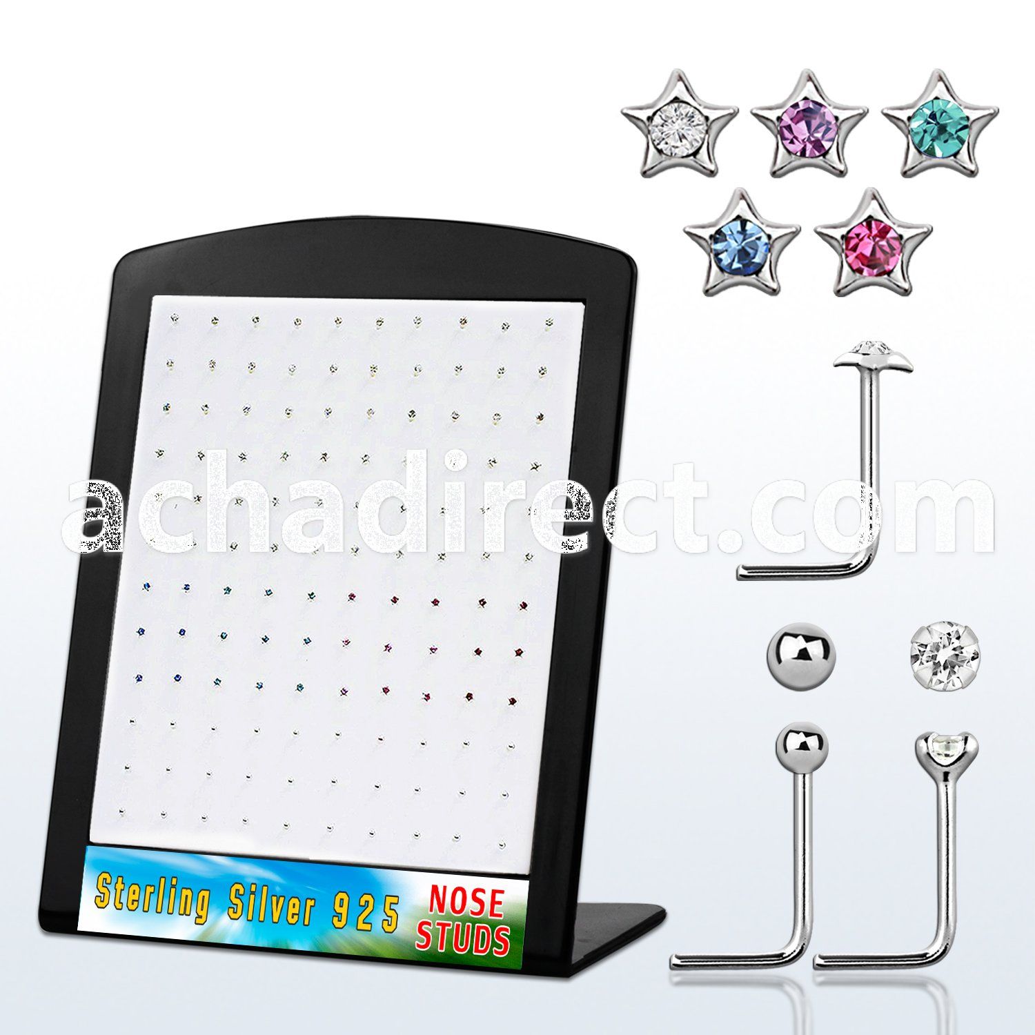 brnsmc3 board w silver nose studs w assorted shaped tops