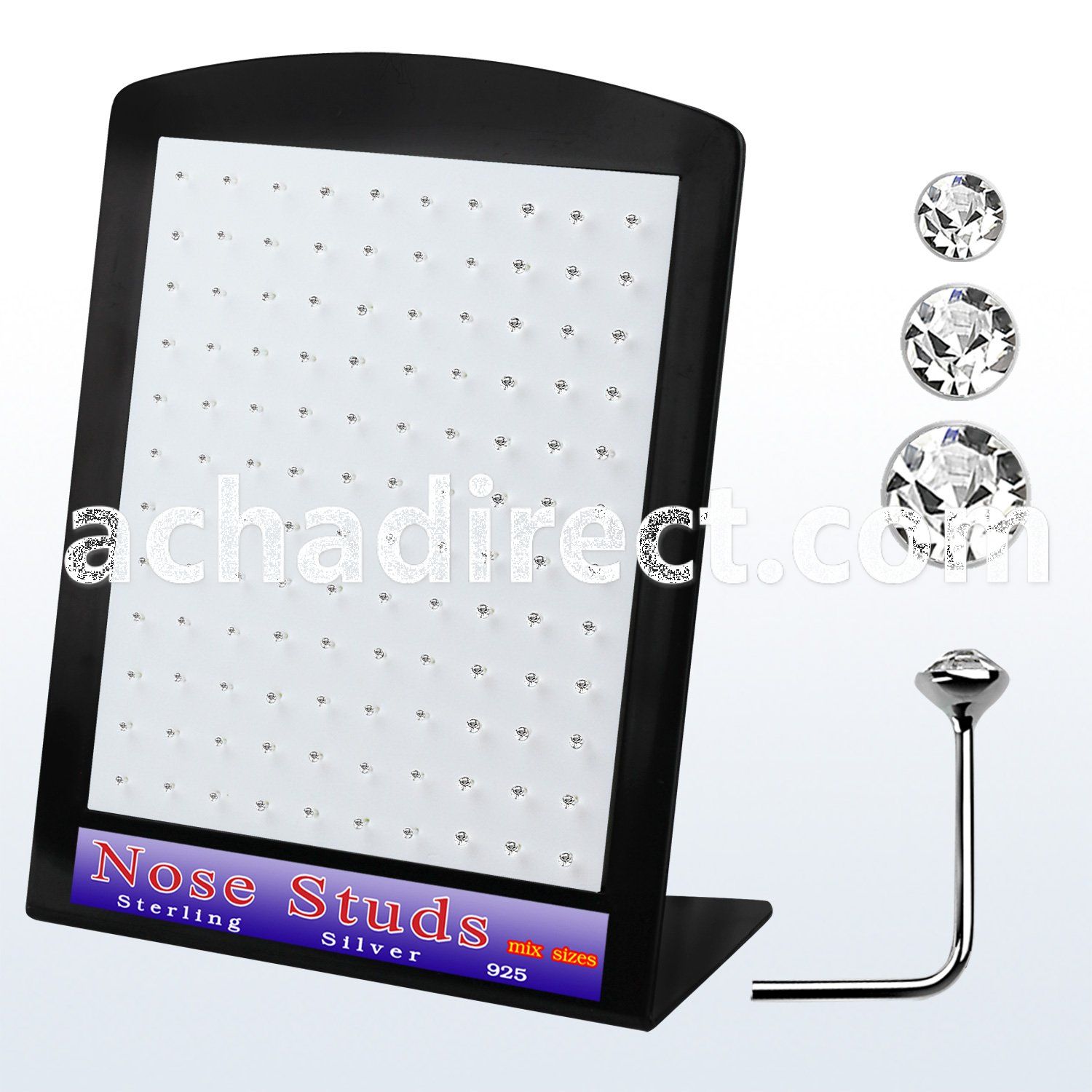 brnsmc silver nose stud with clear round crystal top