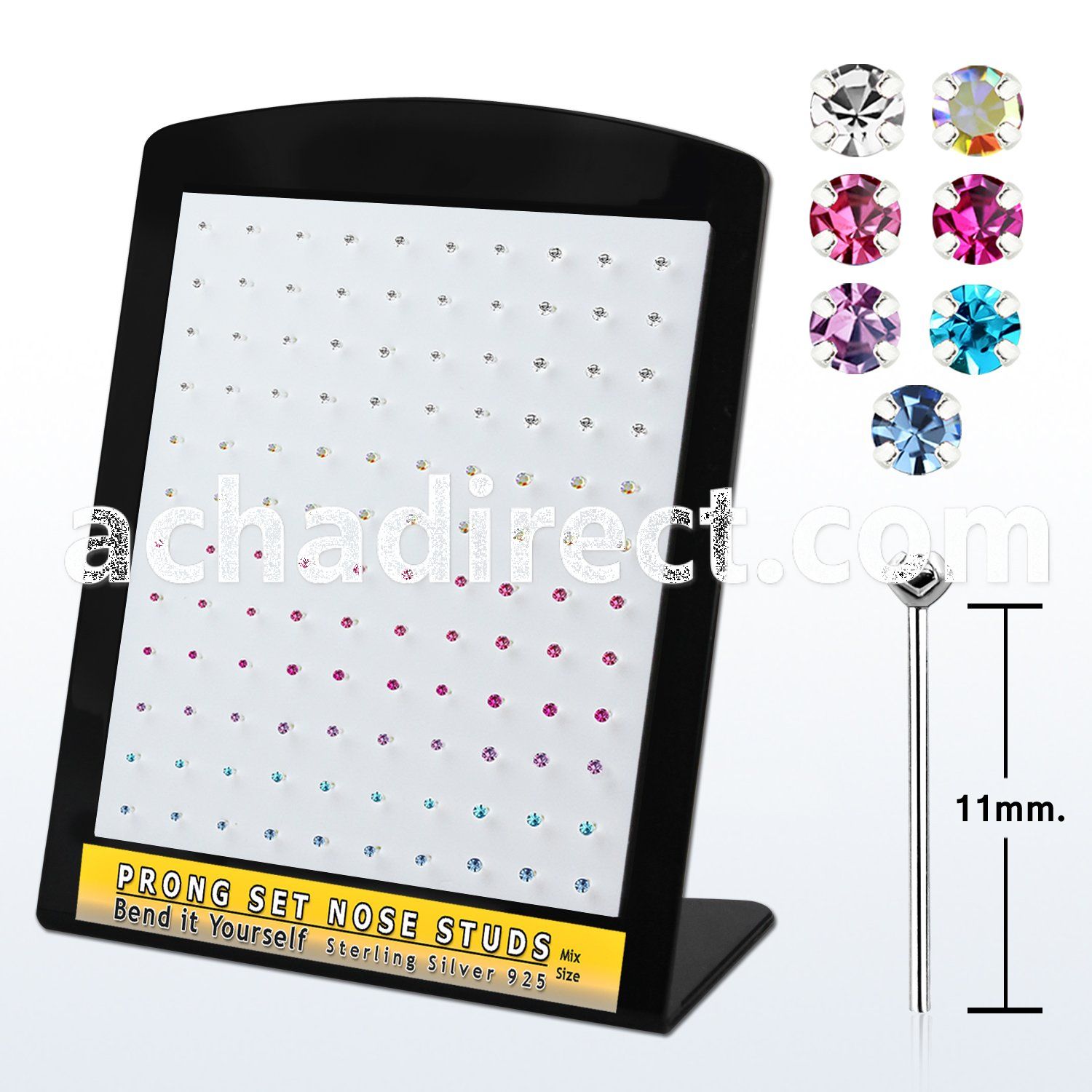 brnspbm silver bend it yourself nose stud w colored crystal top