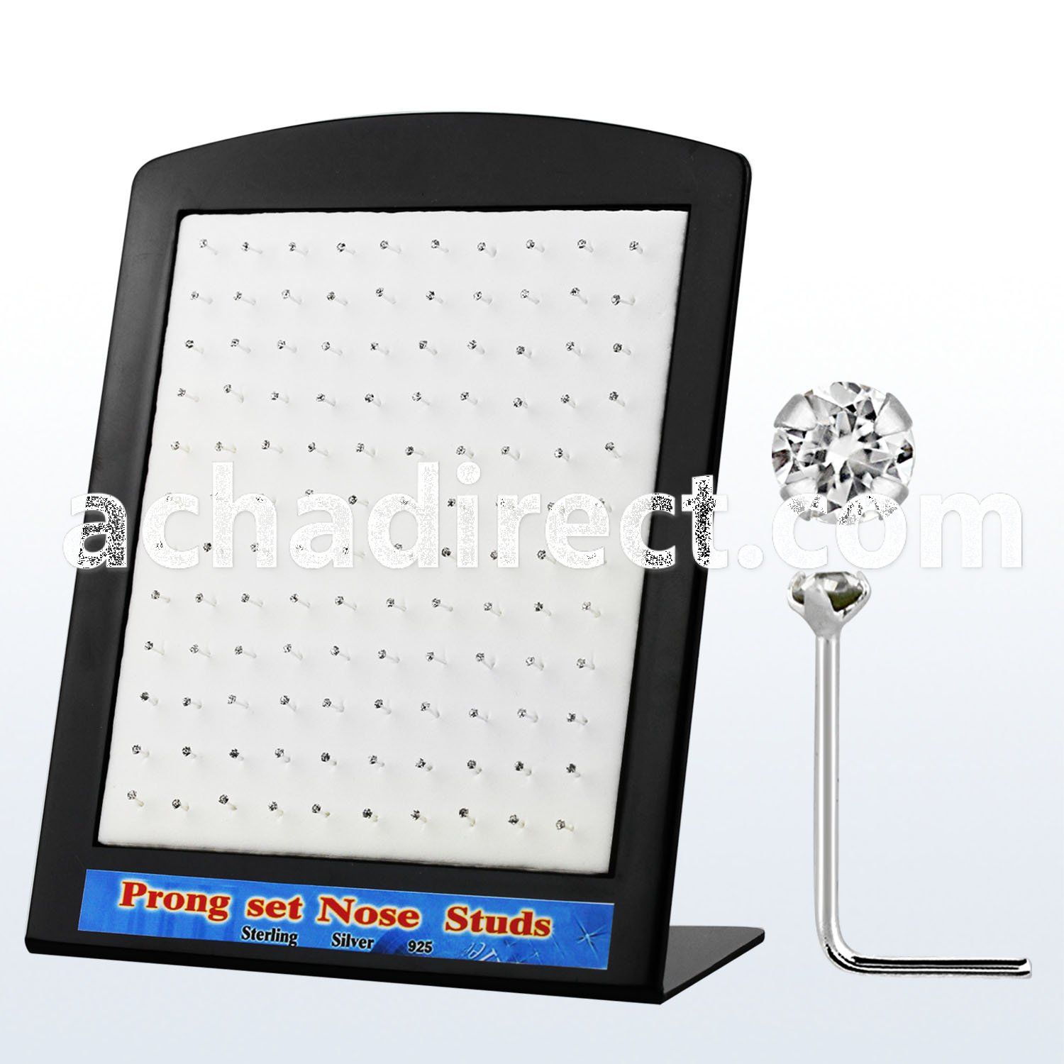 brnspc silver nose stud with round prong clear crystal top