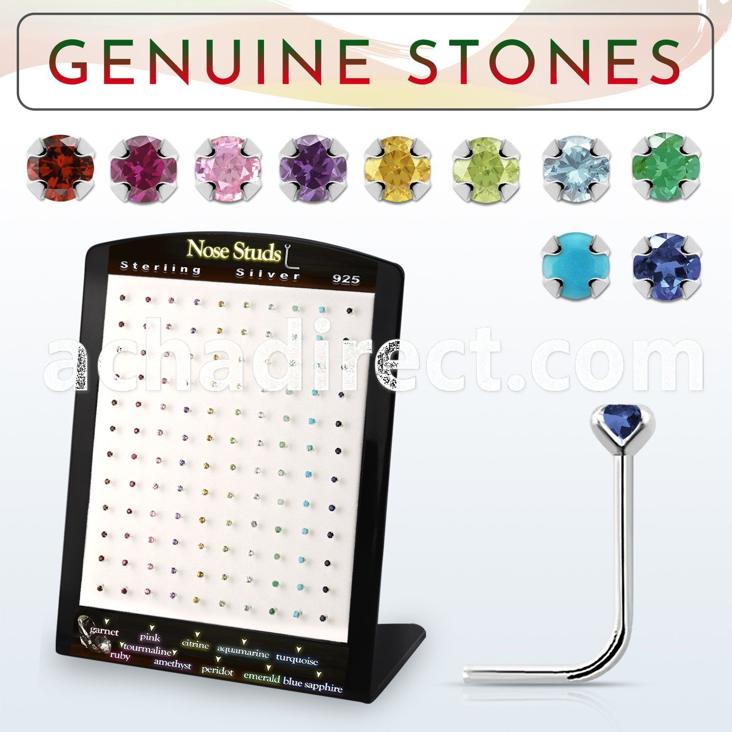 brnspge display w 120 silver nose studs w 2mm genuine stones