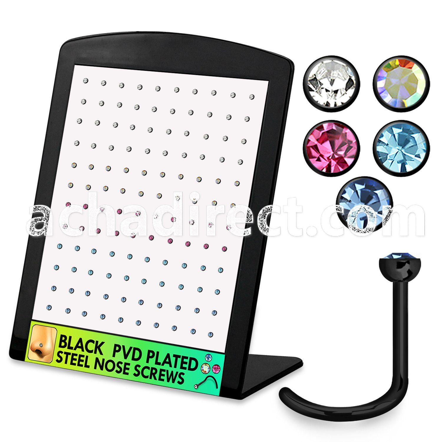 brnstc2 anodized 316l steel nose screw with colored crystal top