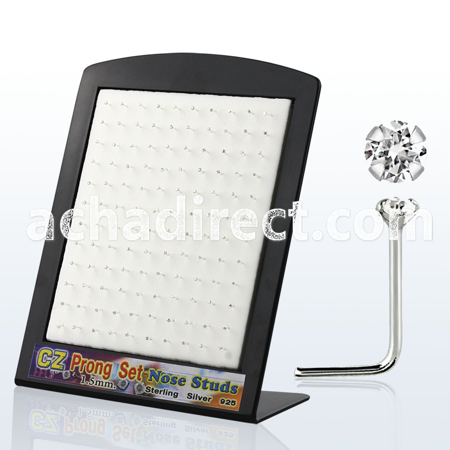 brnszc silver nose stud with clear prong set cz stones