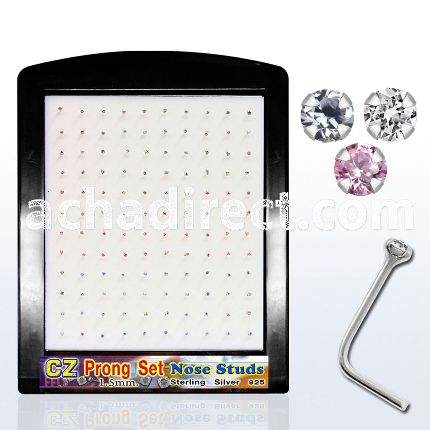 brnszm sterling silver nose stud with prong colored cz stone