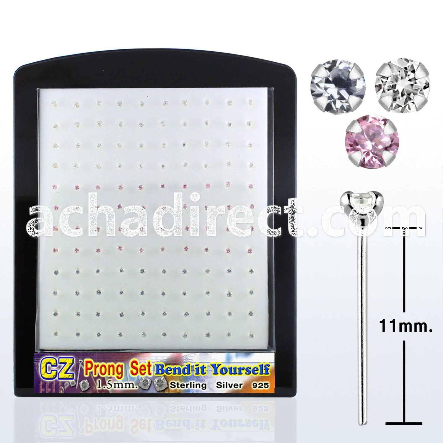 brnyczm silver bend it nose stud with assorted color prong cz