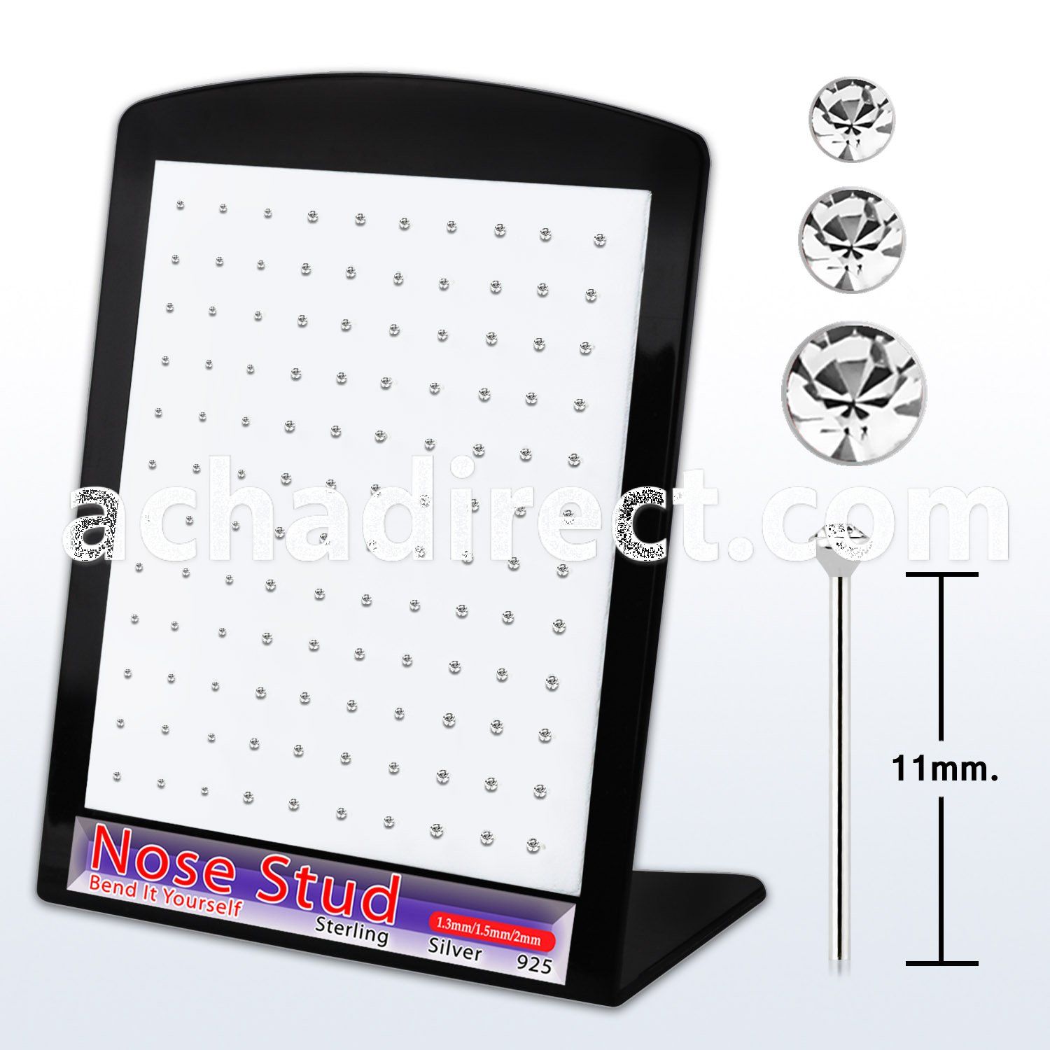 brnymc7 board w bend it yourself nose stud w mixed clear crystal