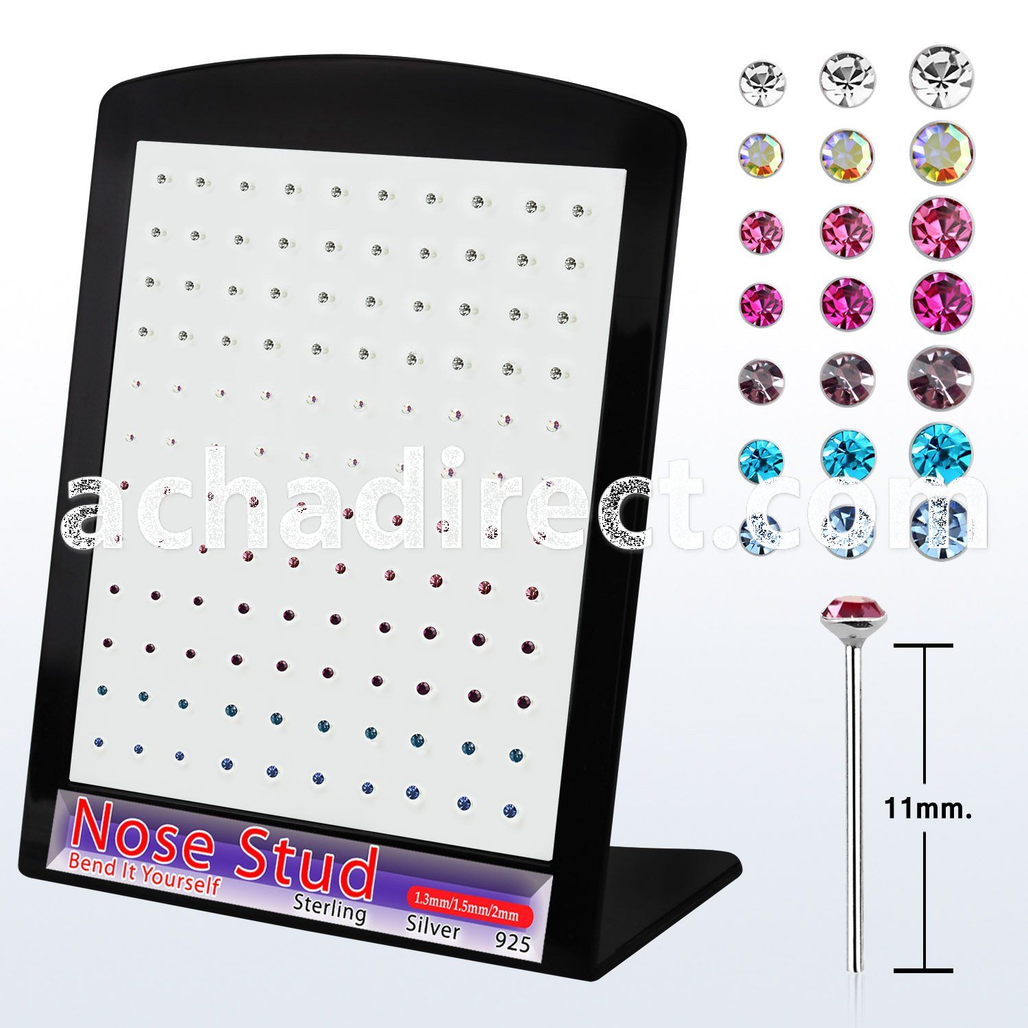 brnymm7 board w bend it yourself nose stud w mixed crystal tops