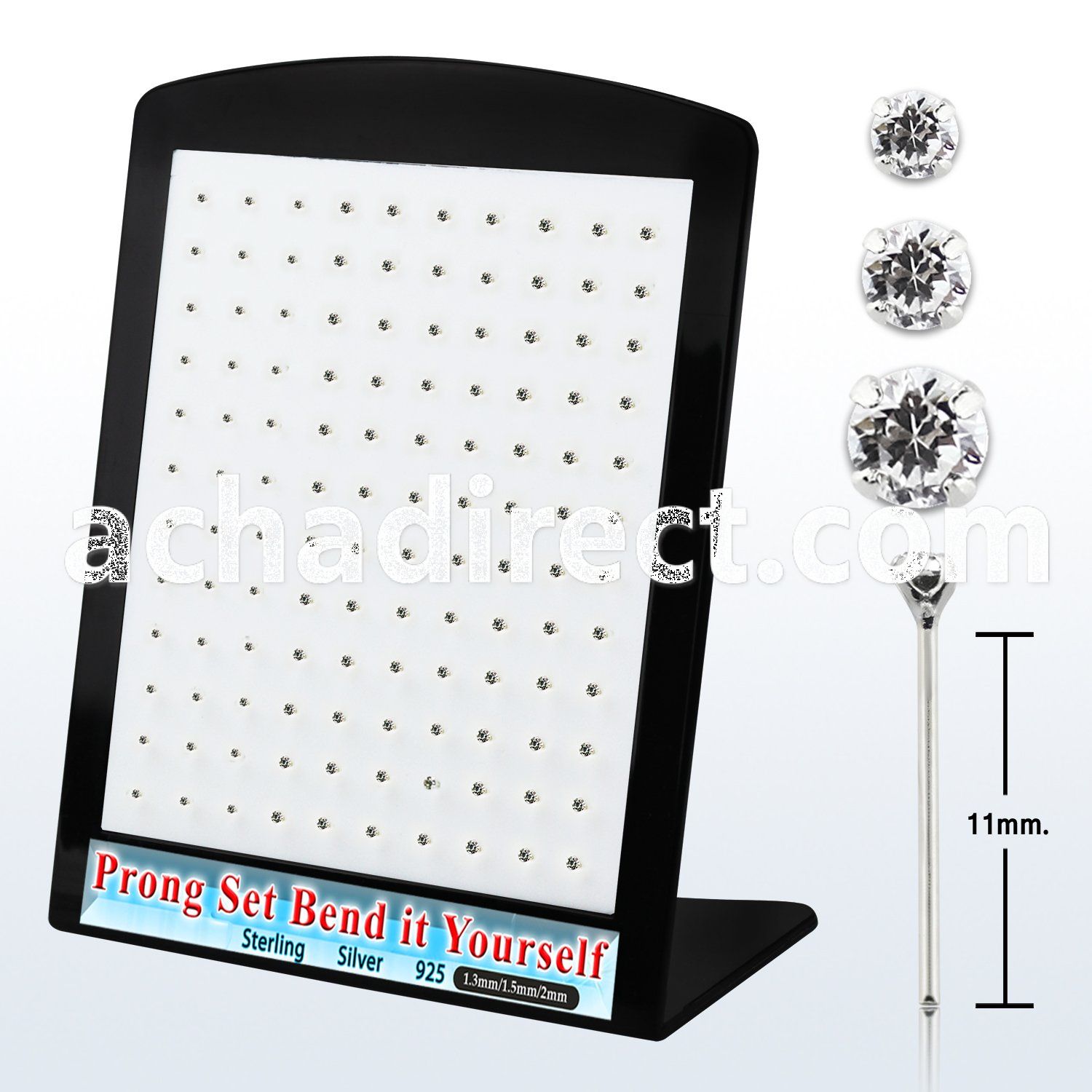 brnypmc7 board w unbend nose studs w prong set mix clear crystals