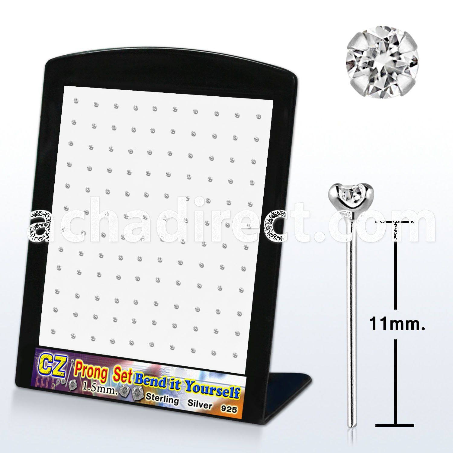 brnyzc silver bend it yourself nose stud with prong clear cz