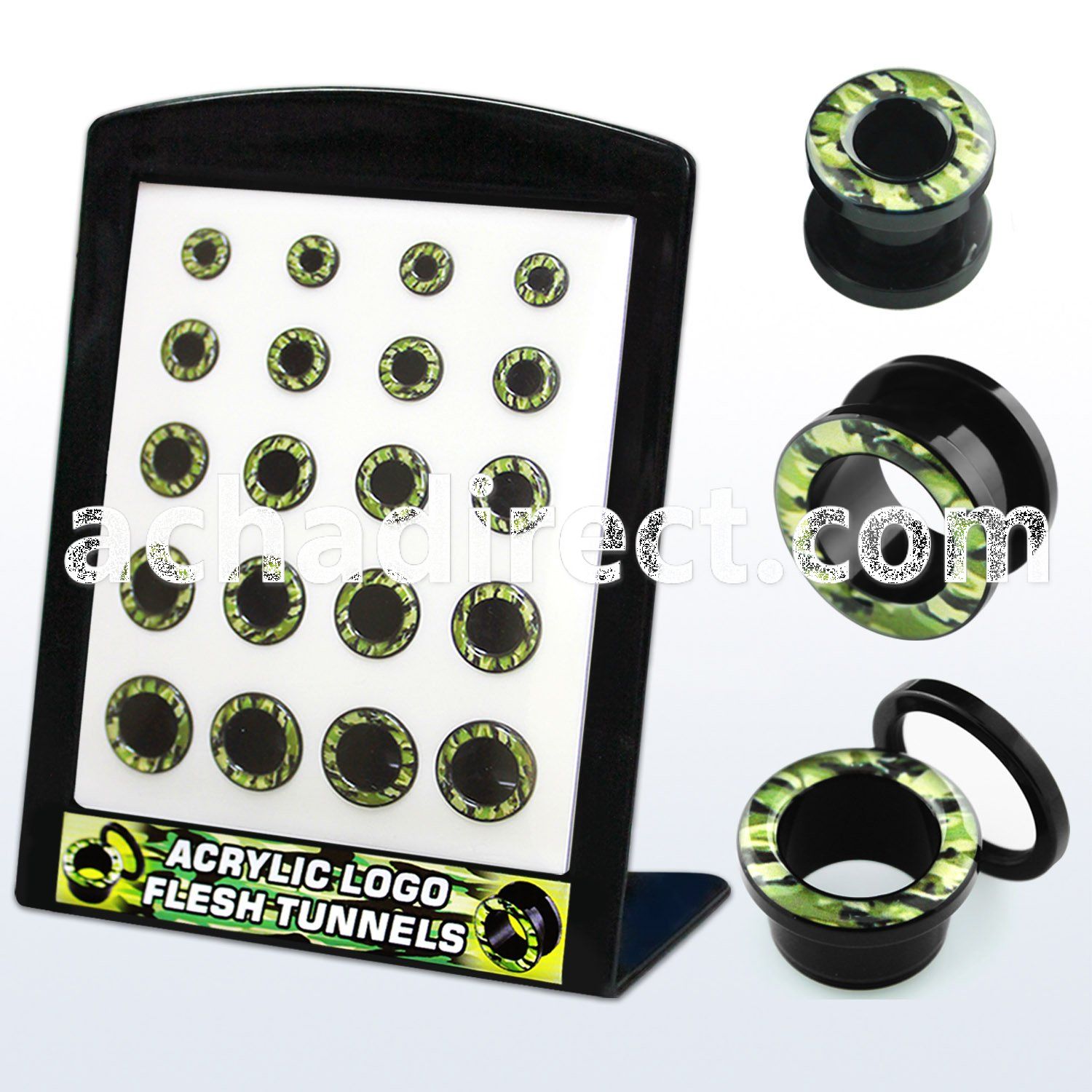 brpg101 board w screw fit flesh tunnel with green camouflage
