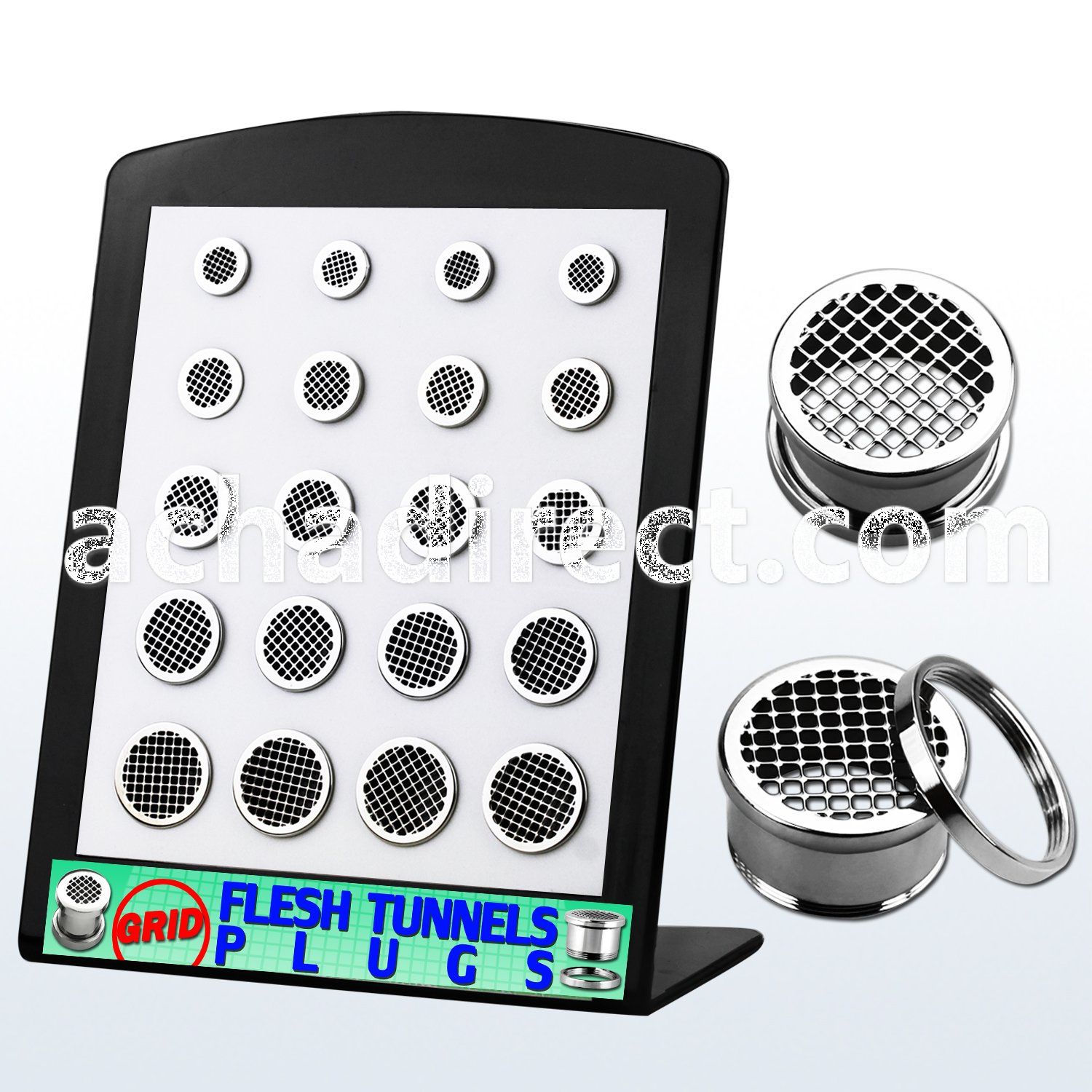brpg108 board w stainless steel screwfit flesh tunnel w grid