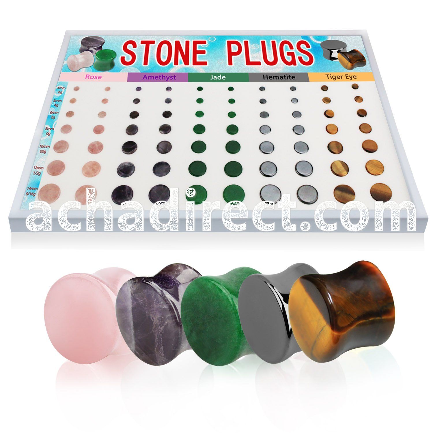 brpg109 display w 70 pcs of assorted double flared stone plugs