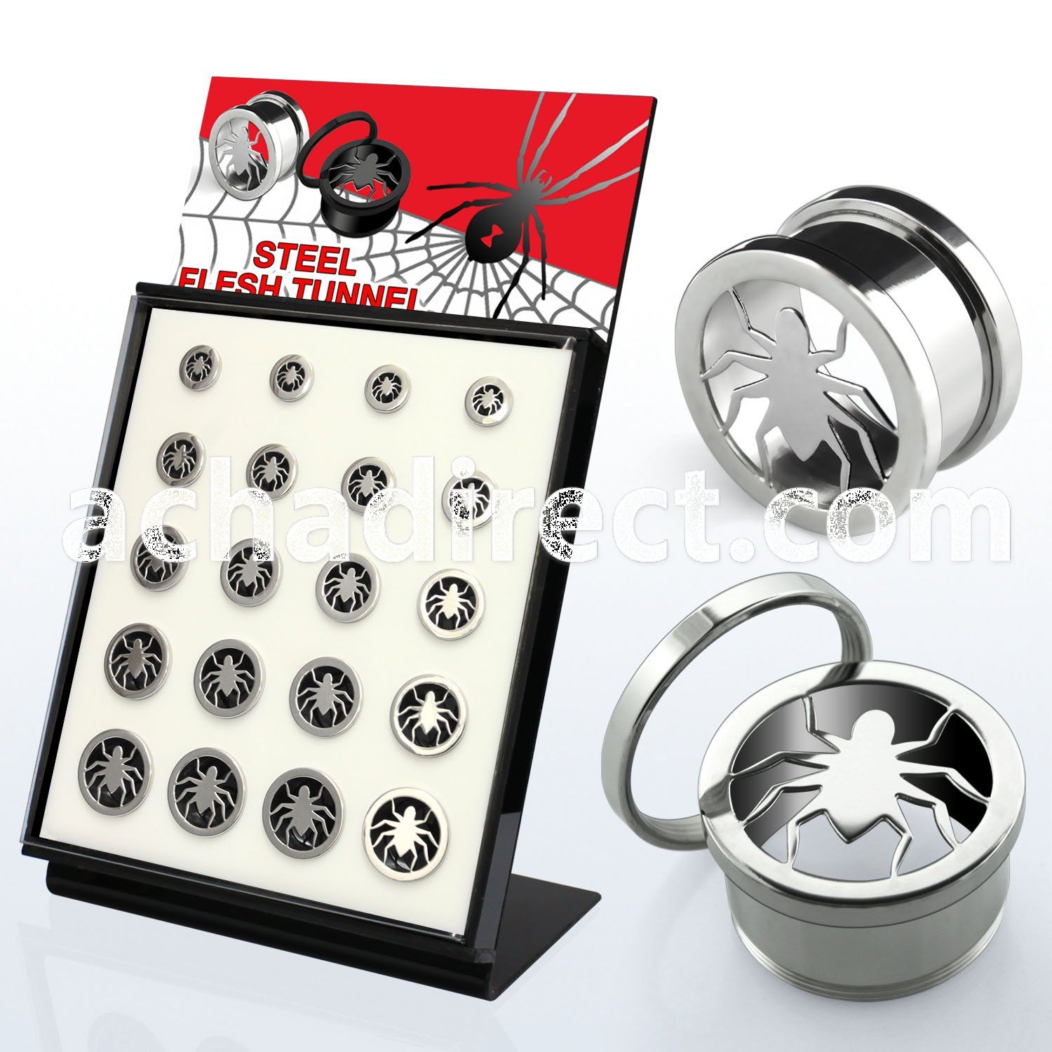 brpg146b board w steel screwfit flesh tunnel with spider logo