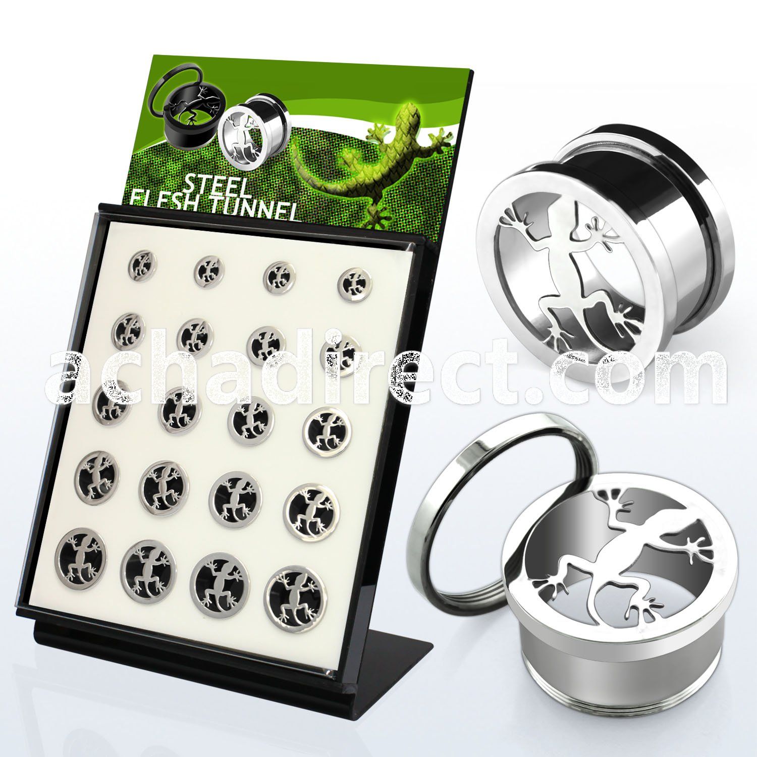 brpg147b board w steel screwfit flesh tunnel with lizard logo