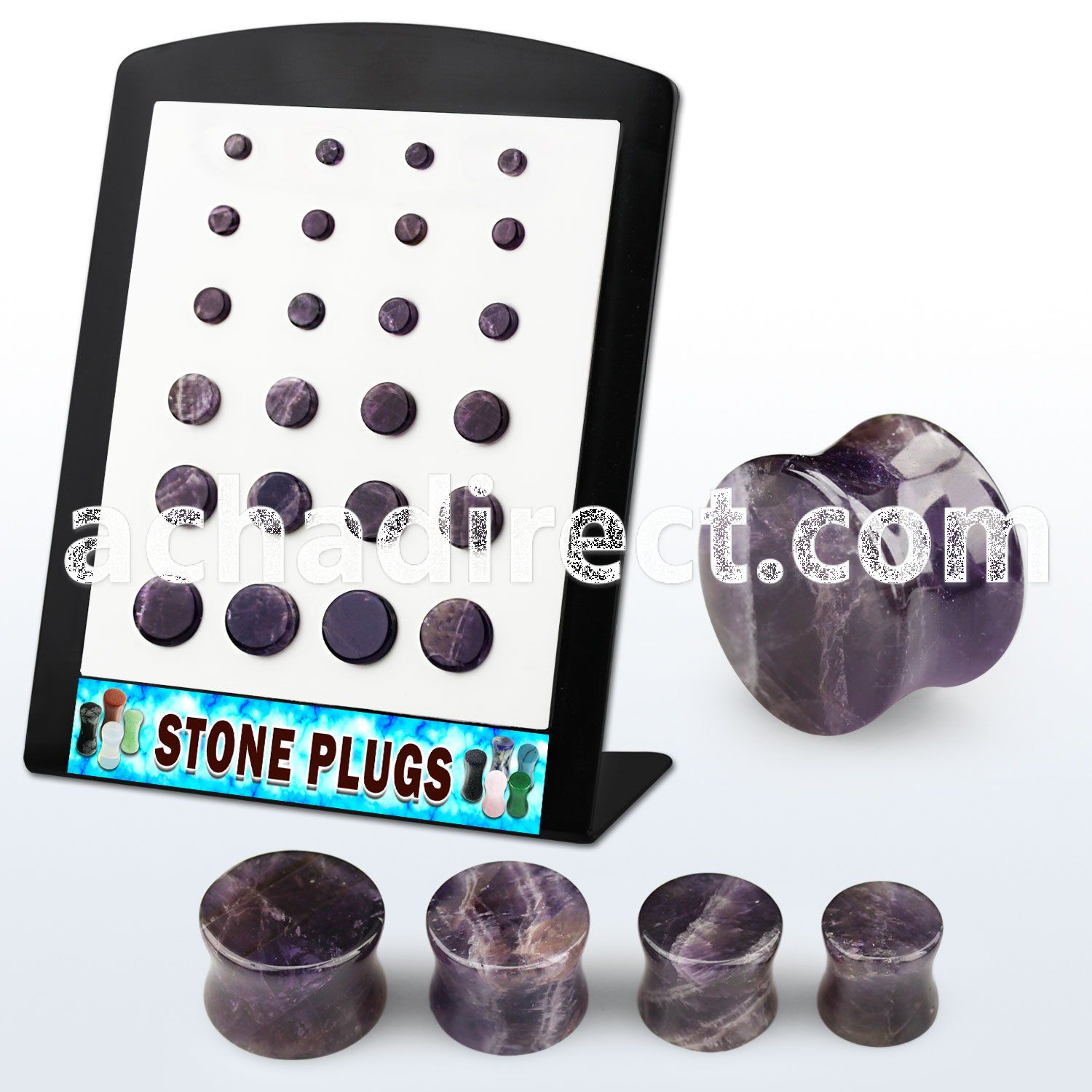brpg161 board with 24 pcs of double flared amethyst stone plug