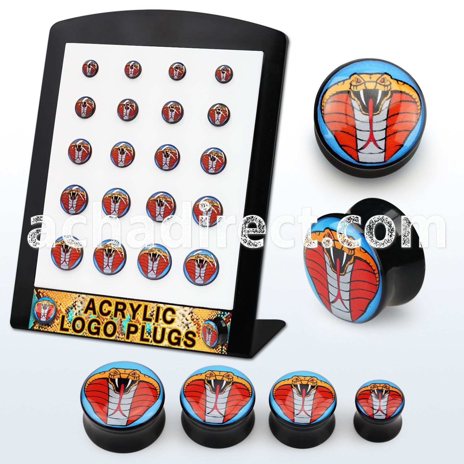 brpg162 board of acrylic double flared plug w king cobra head