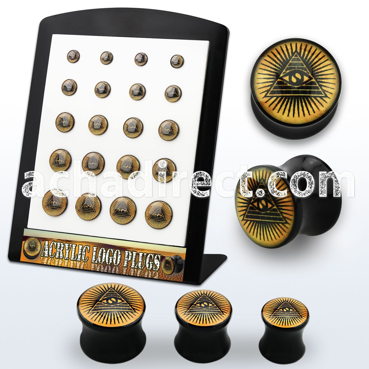 brpg166 board of black acrylic double flared plug with pyramid