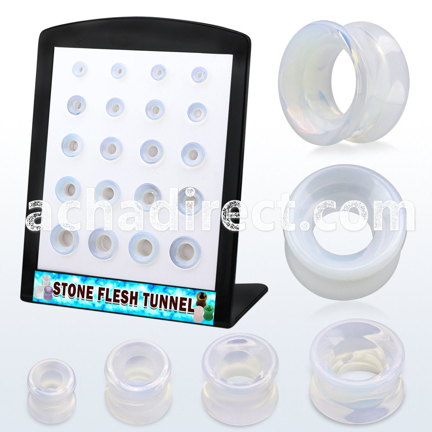 brpg192 display w of double flared moonstone flesh tunnels