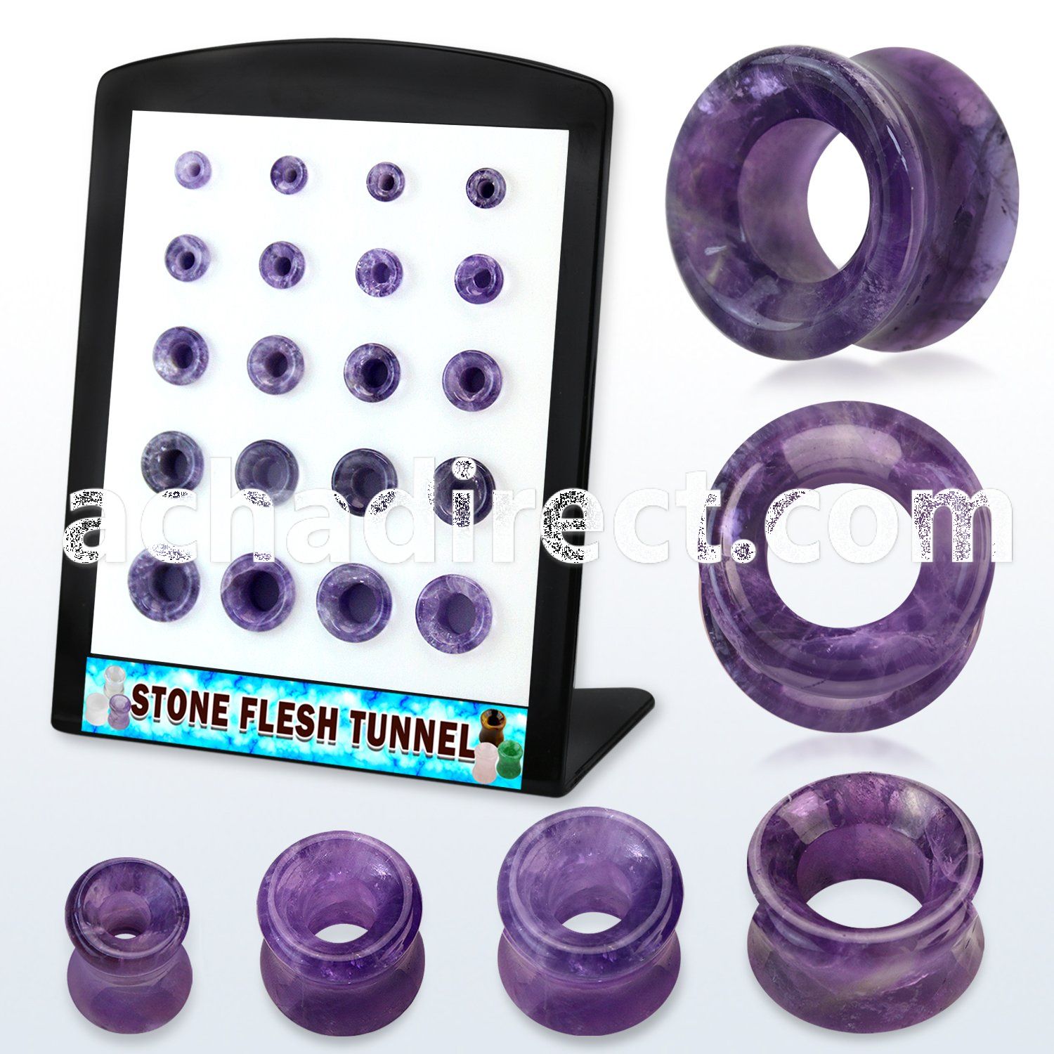 brpg194 display w of double flared amethyst stone flesh tunnels